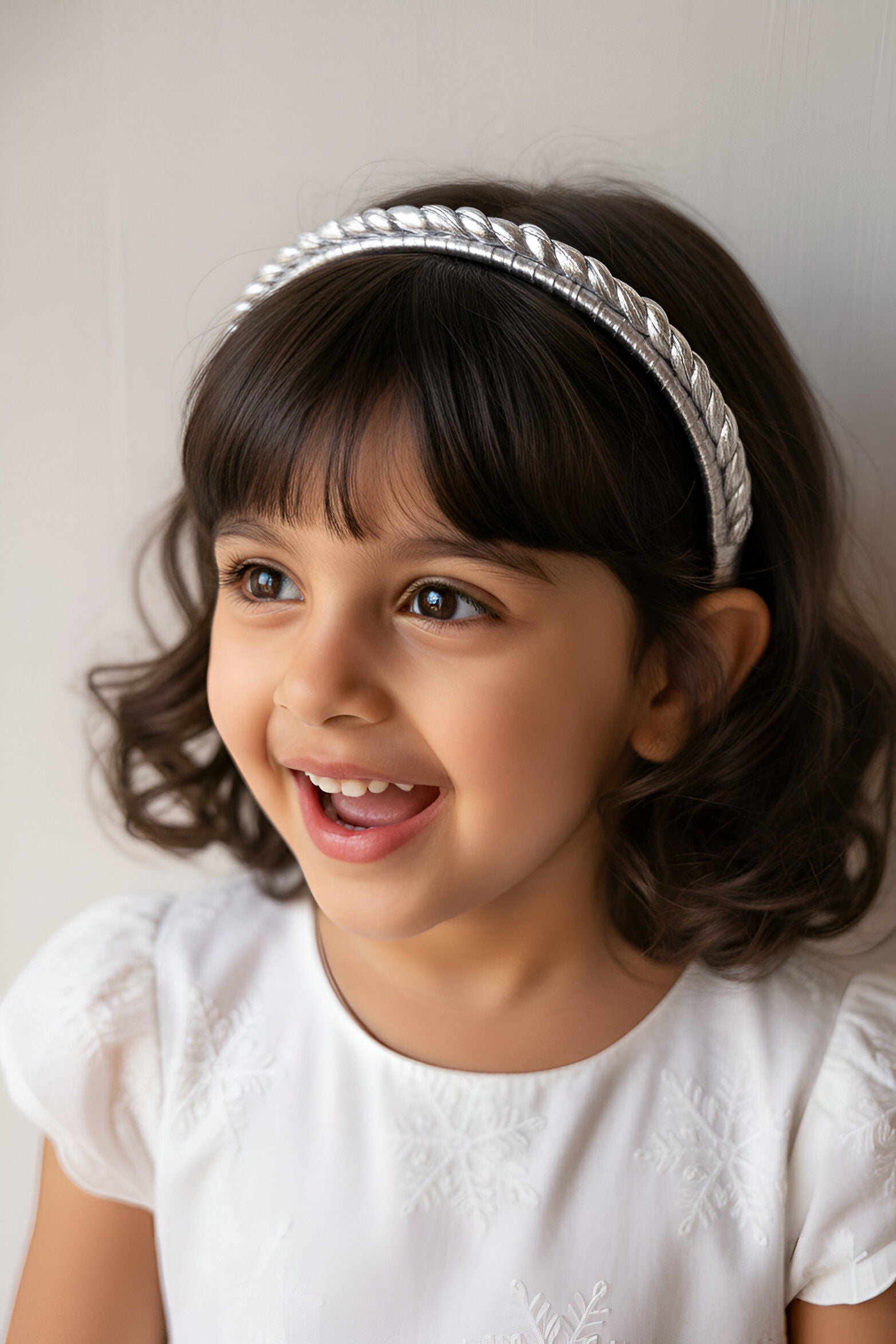 Silver Braided Festive Sparkle Glam Girls Hairband With Metallic Finish