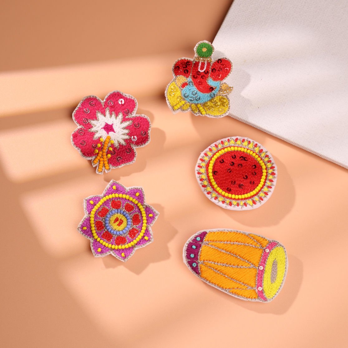 Ethnic Sequin Glam Festive Hair Clips Set For Girls With 5 Pieces
