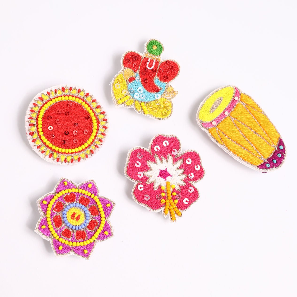 Ethnic Sequin Glam Festive Hair Clips Set For Girls With 5 Pieces
