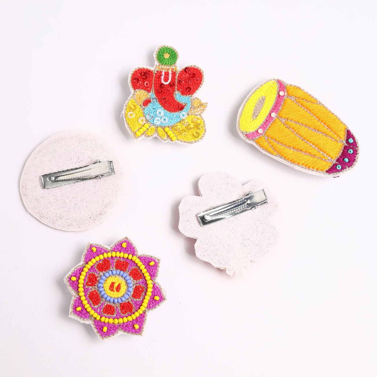 Ethnic Sequin Glam Festive Hair Clips Set For Girls With 5 Pieces