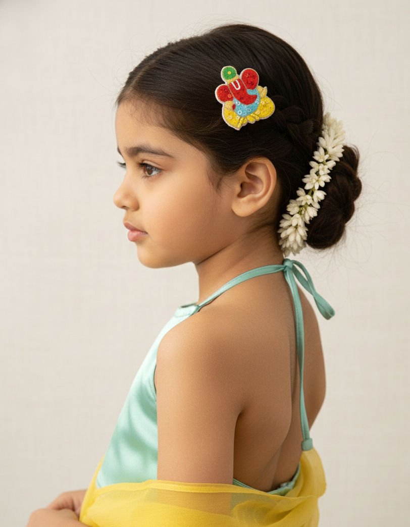 Ethnic Sequin Glam Festive Hair Clips Set For Girls With 5 Pieces
