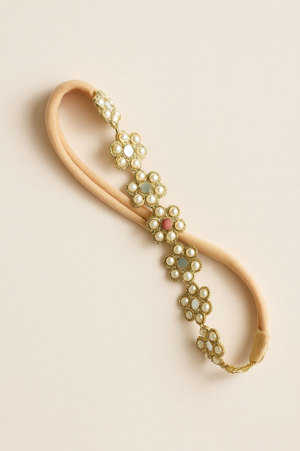 Gold Floral Pearl Embellished Festive Girls Headband With Lace Detail
