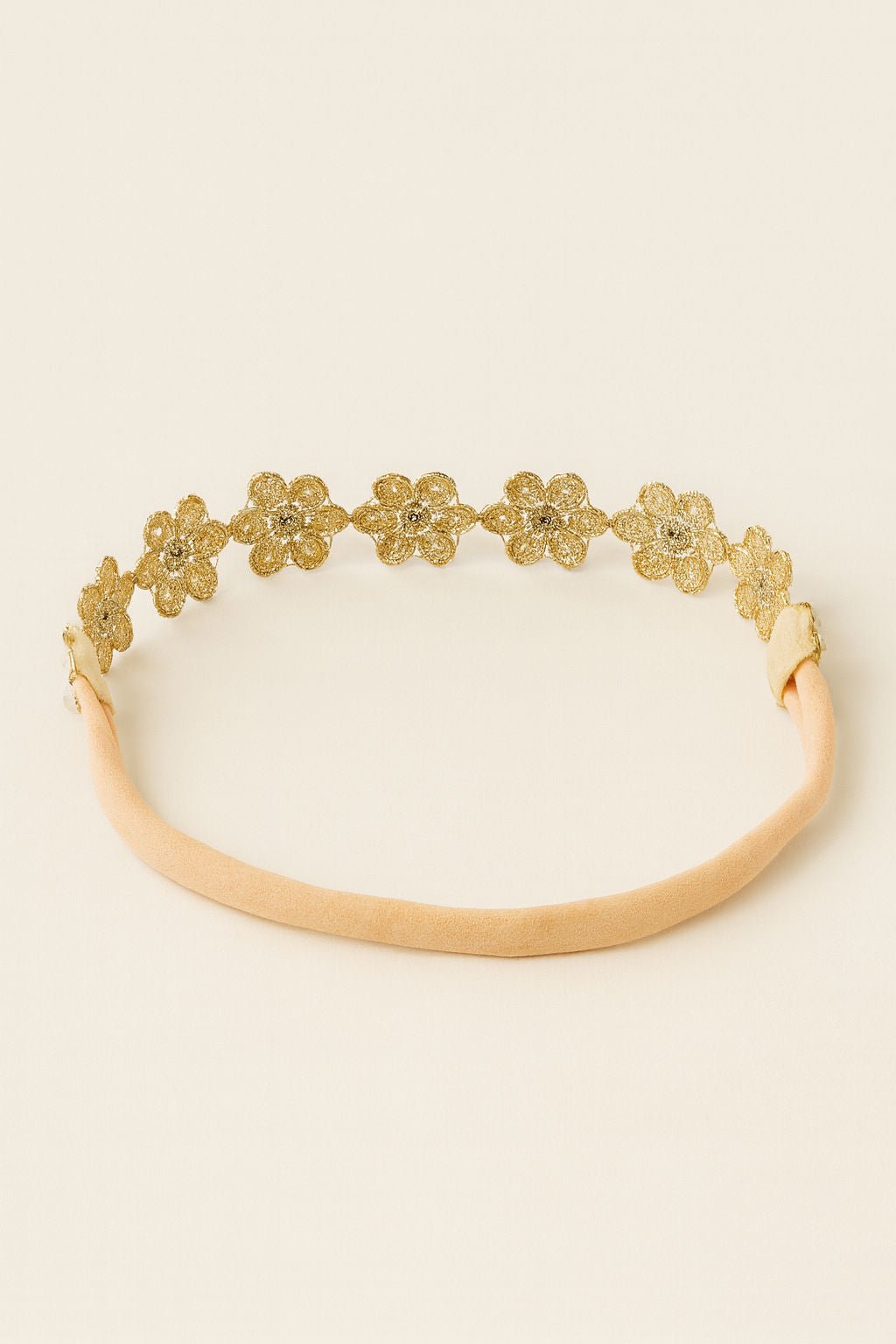Gold Floral Pearl Embellished Festive Girls Headband With Lace Detail