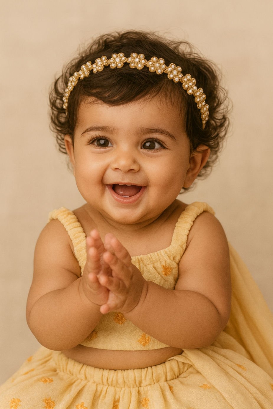 Gold Floral Pearl Embellished Festive Girls Headband With Lace Detail