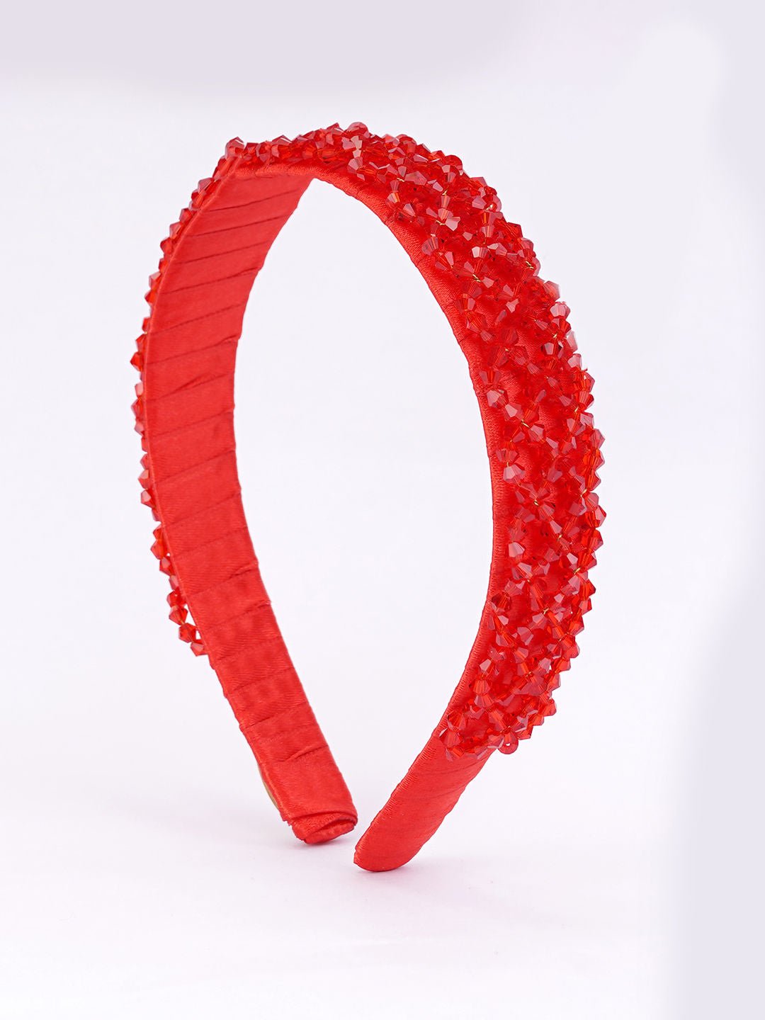 Red Crystal Beaded Chic Party Sparkle Girls Hairband With Satin Base
