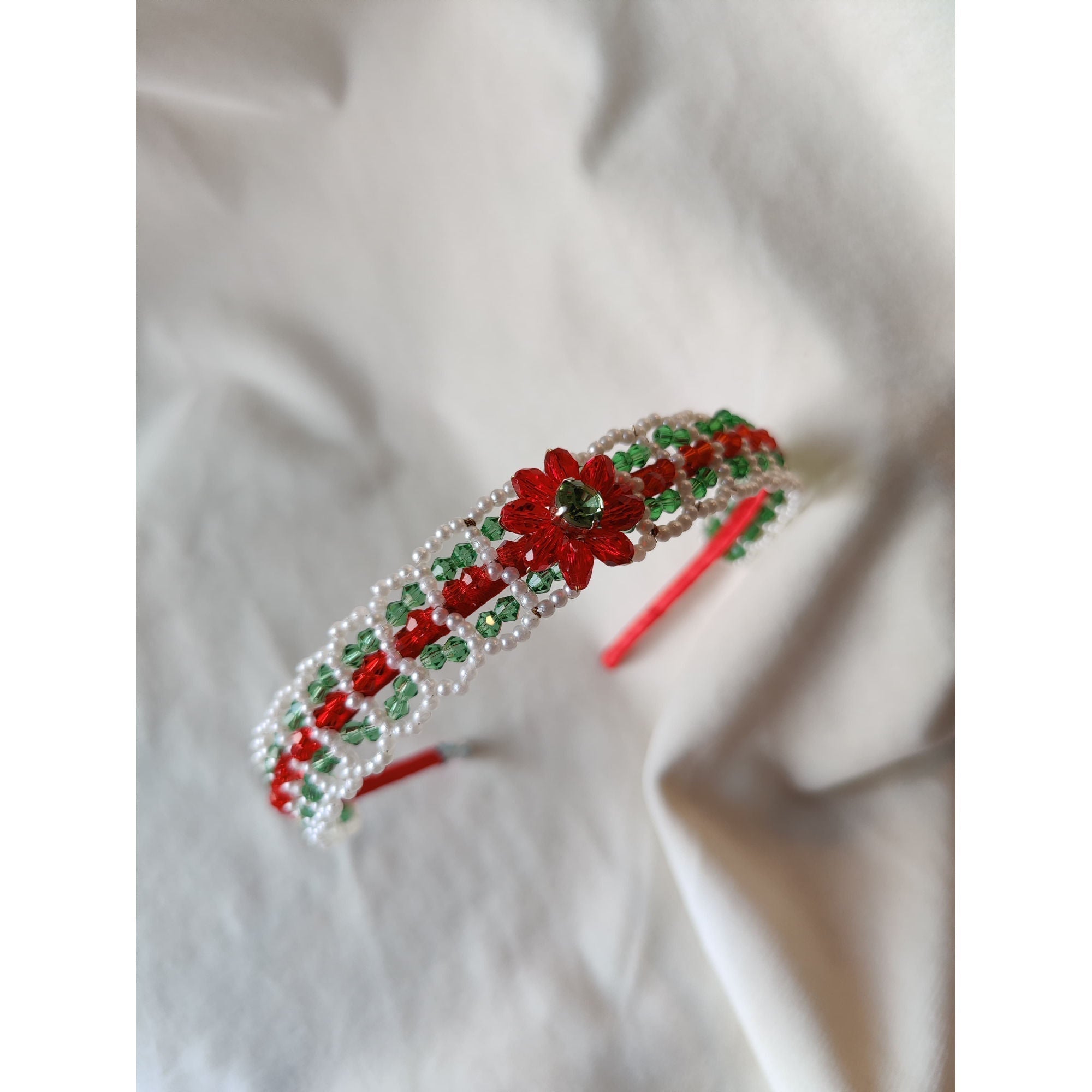 Tricolour Beaded Festive Sparkle Girls Headband With Pearl Accents