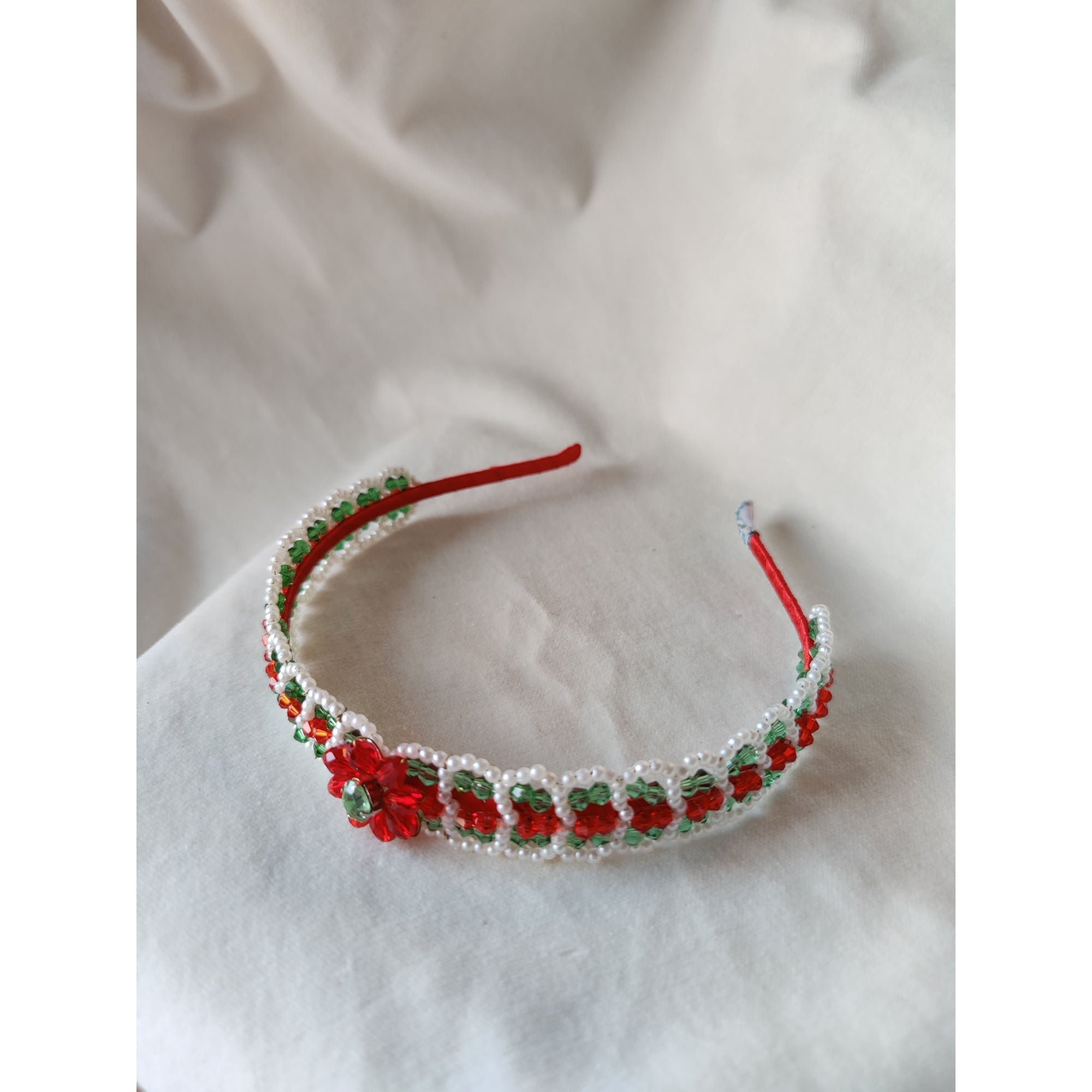 Tricolour Beaded Festive Sparkle Girls Headband With Pearl Accents