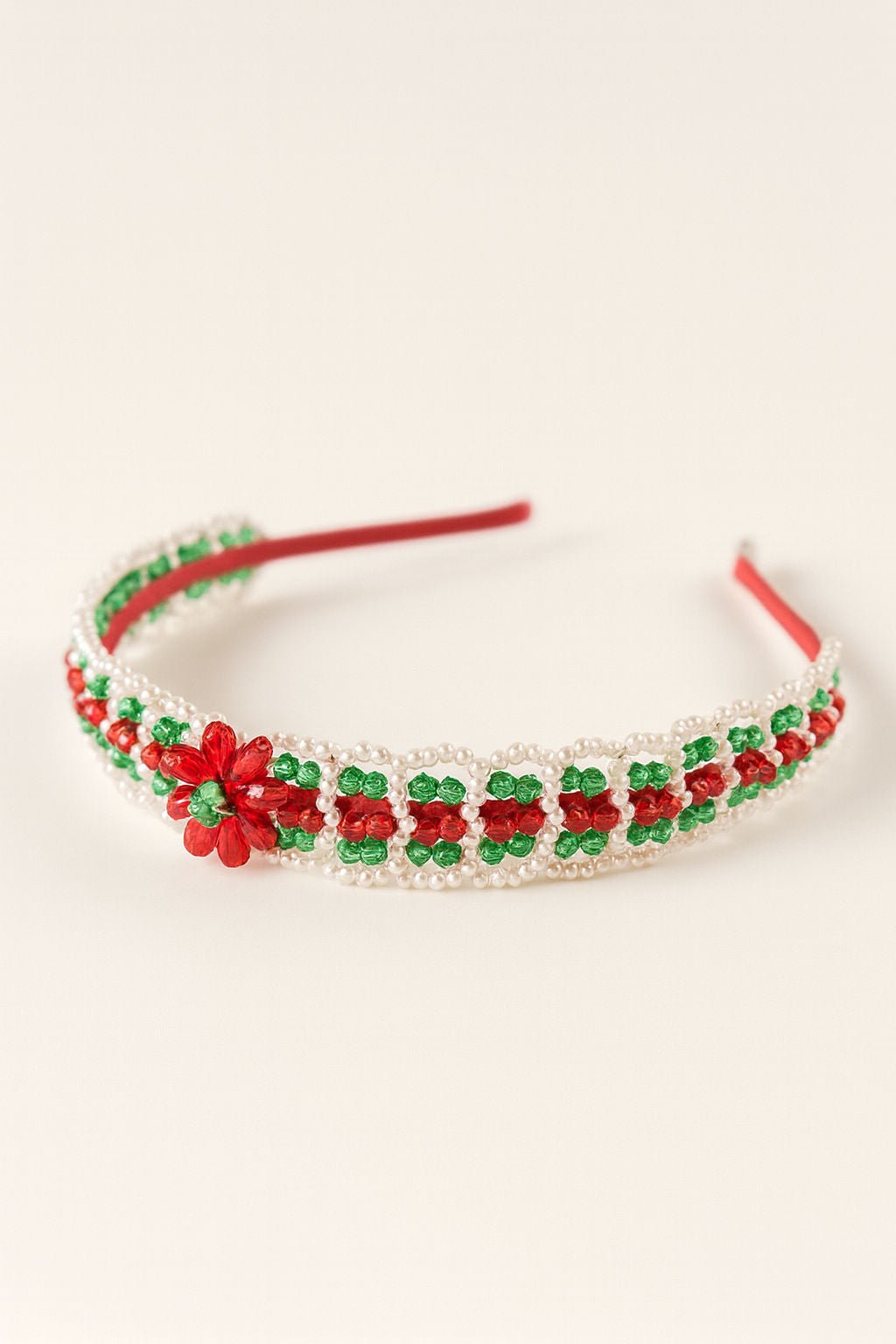 Tricolour Beaded Festive Sparkle Girls Headband With Pearl Accents