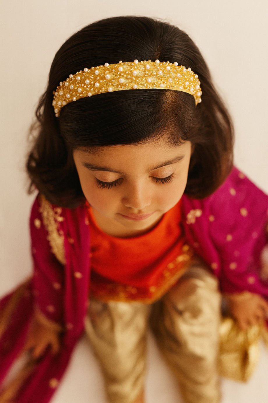 Gold Pearl Embellished Luxe Party Hair Band Girls Accessory