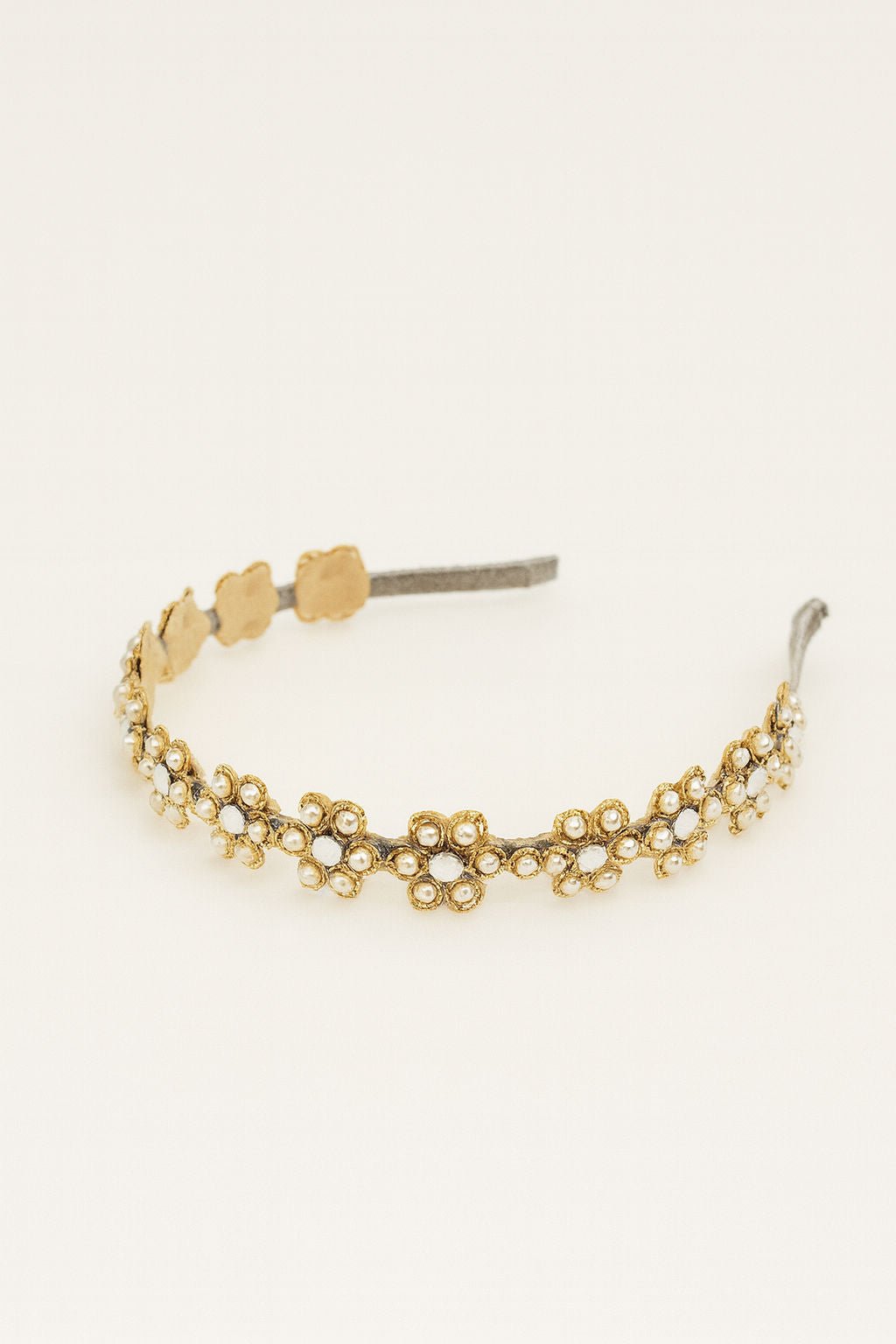 White Pearl Floral Festive Glam Girls Hairband With Silver Lace Accents