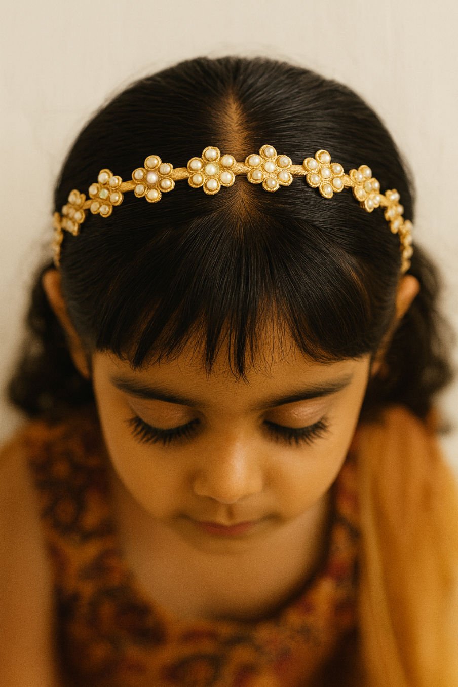 Pearl Floral Luxe Party Elegance Girls Hairband With Lace And Mirror Work