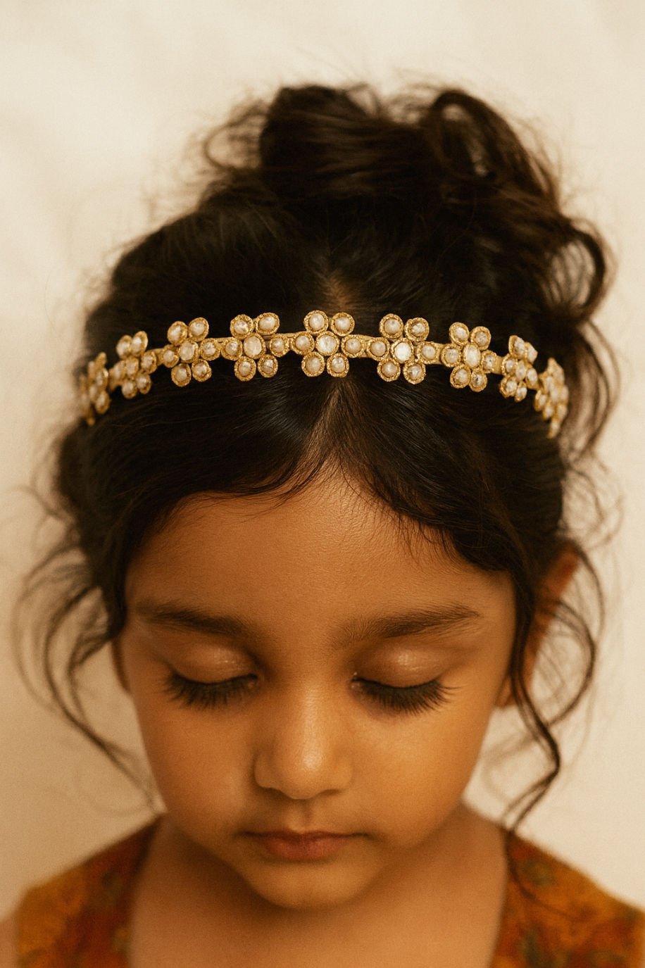 Pearl Floral Luxe Party Elegance Girls Hairband With Lace And Mirror Work