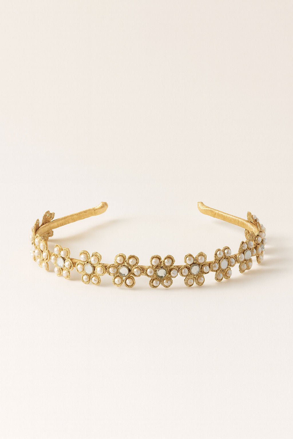 Pearl Floral Luxe Party Elegance Girls Hairband With Lace And Mirror Work