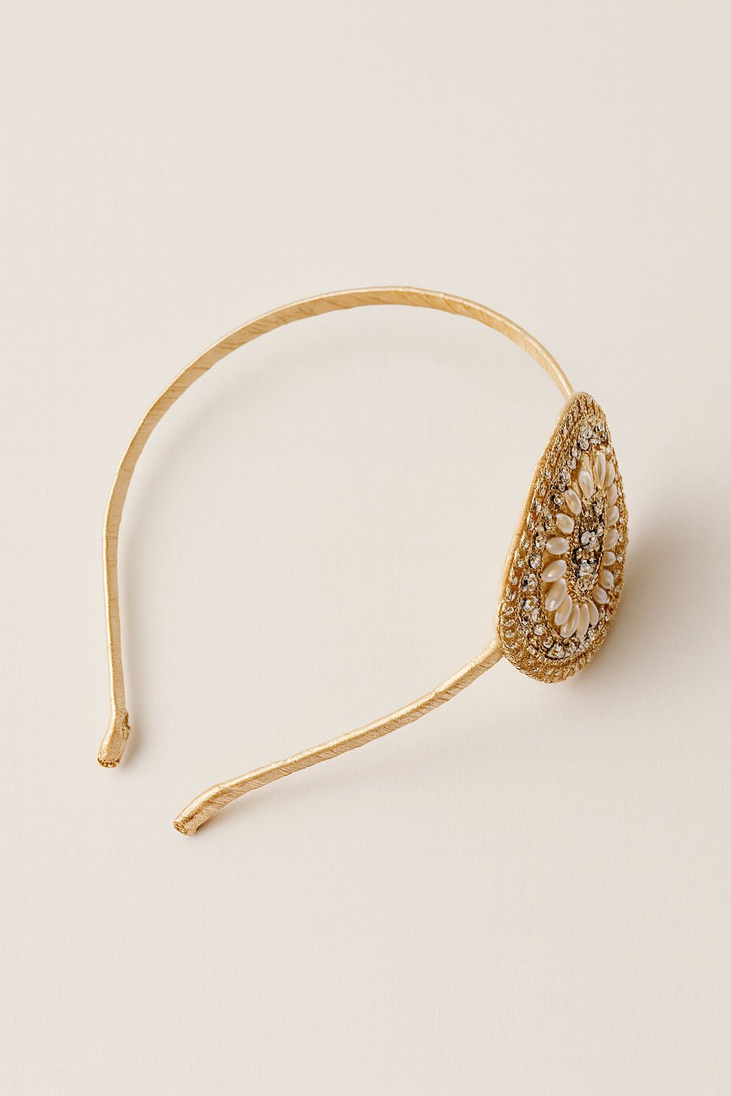 Pearl Stone Motif Ethnic Glam Girls Hairband With Fabric Wrapping