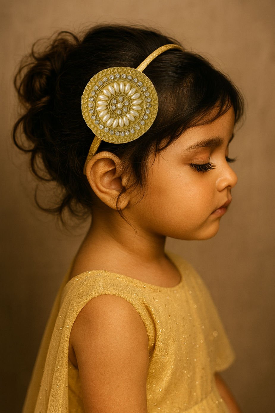 Pearl Stone Motif Ethnic Glam Girls Hairband With Fabric Wrapping