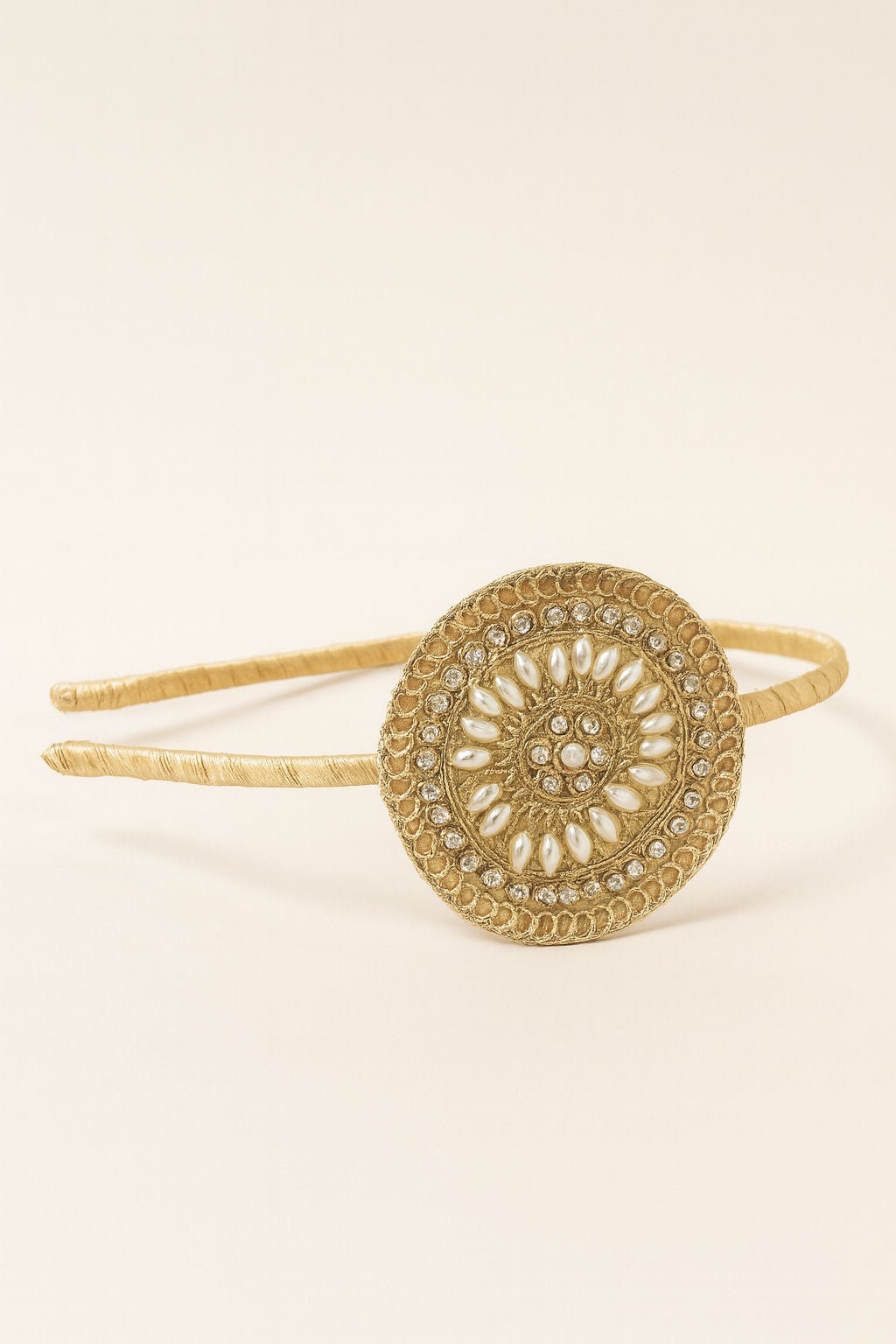 Pearl Stone Motif Ethnic Glam Girls Hairband With Fabric Wrapping