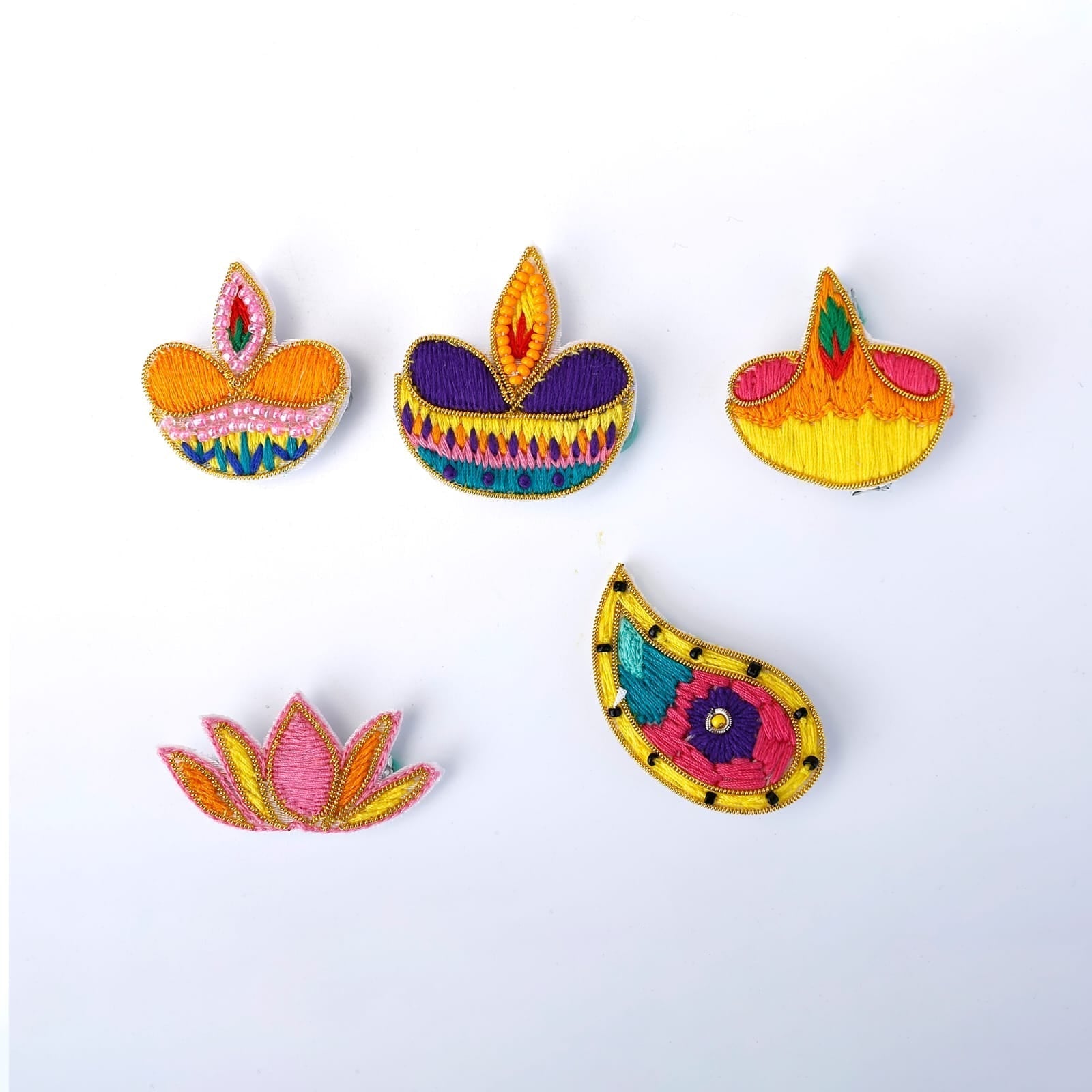 Multicolour Thread & Bead Festive Ethnic Girls Hair Clips Set With 5 Pieces