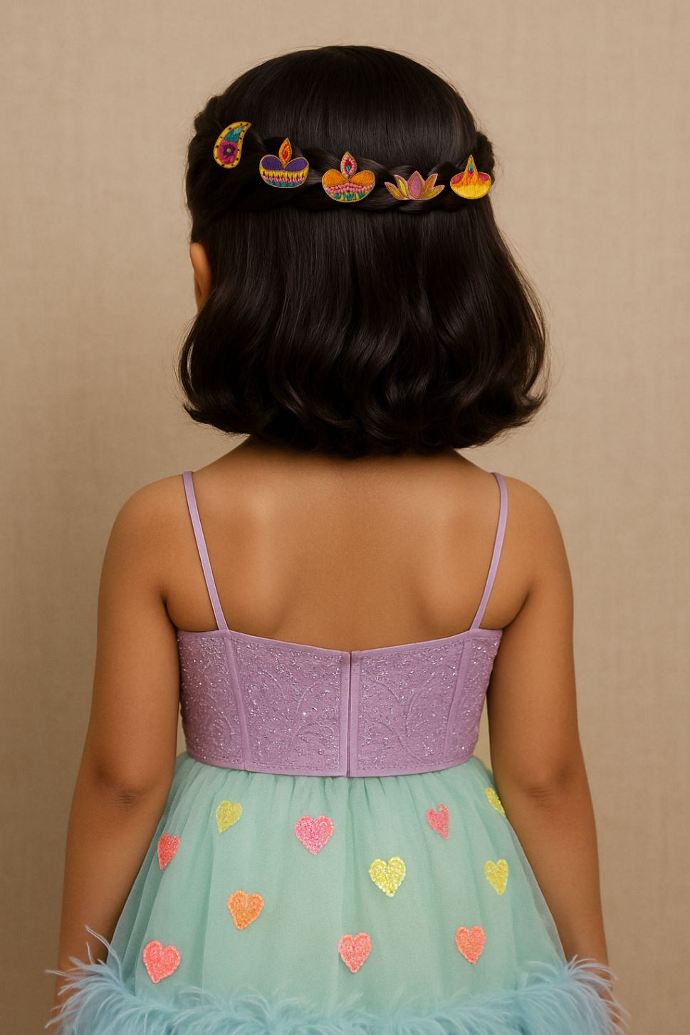 Multicolour Thread & Bead Festive Ethnic Girls Hair Clips Set With 5 Pieces