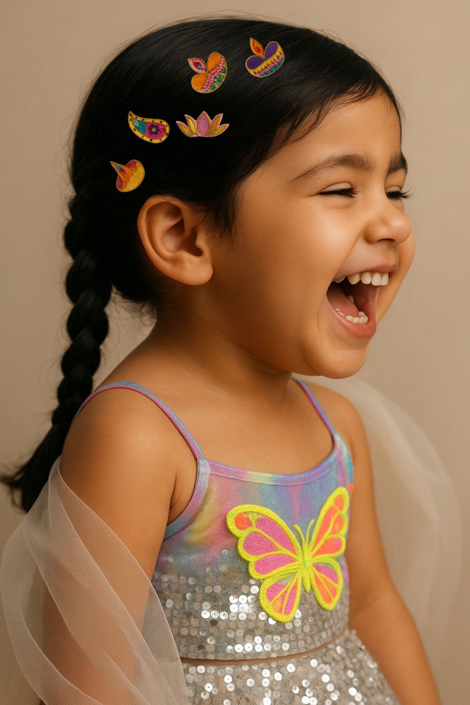 Multicolour Thread & Bead Festive Ethnic Girls Hair Clips Set With 5 Pieces