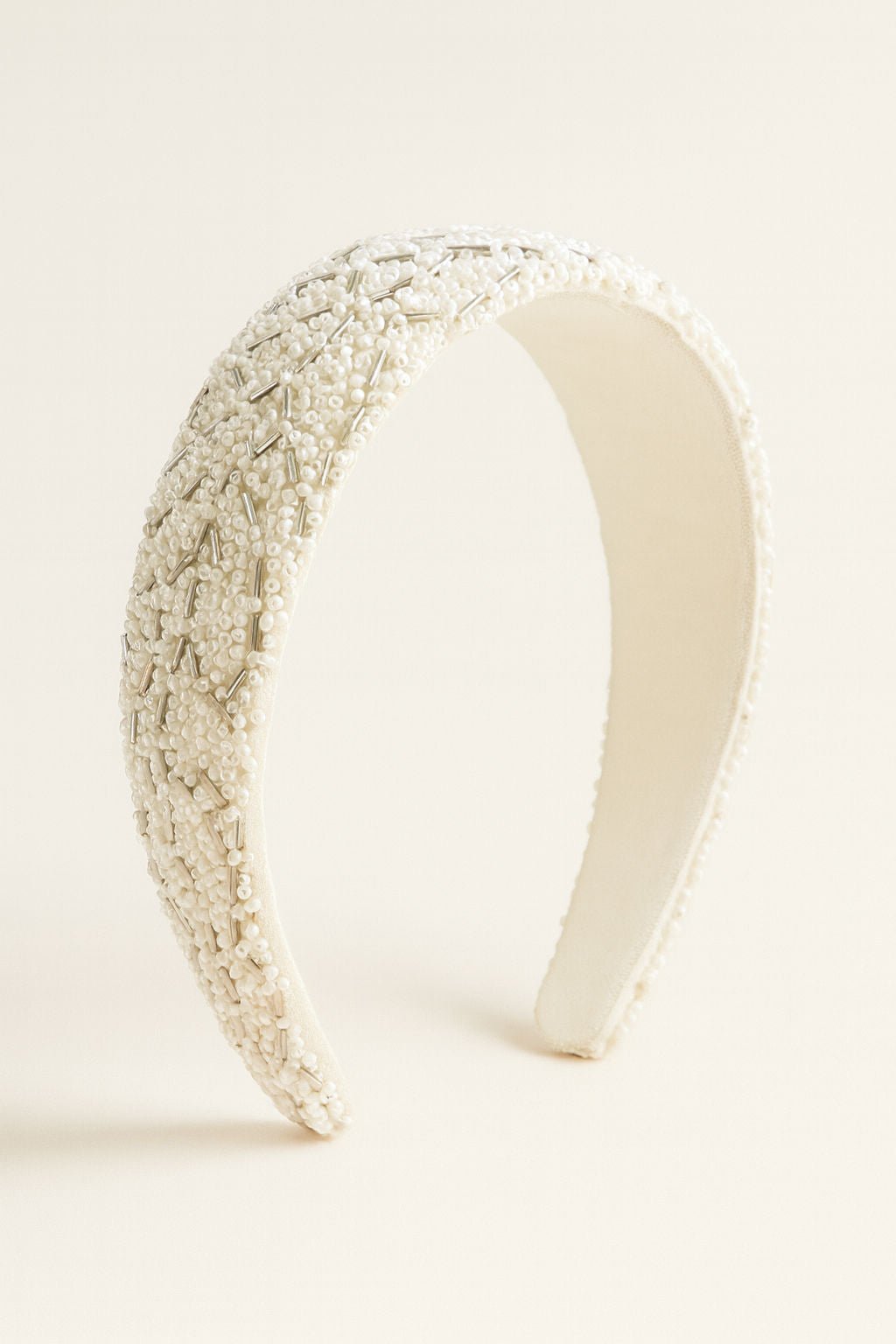 White Beaded Festive Elegant Glam Girls Hairband With Acrylic Finish