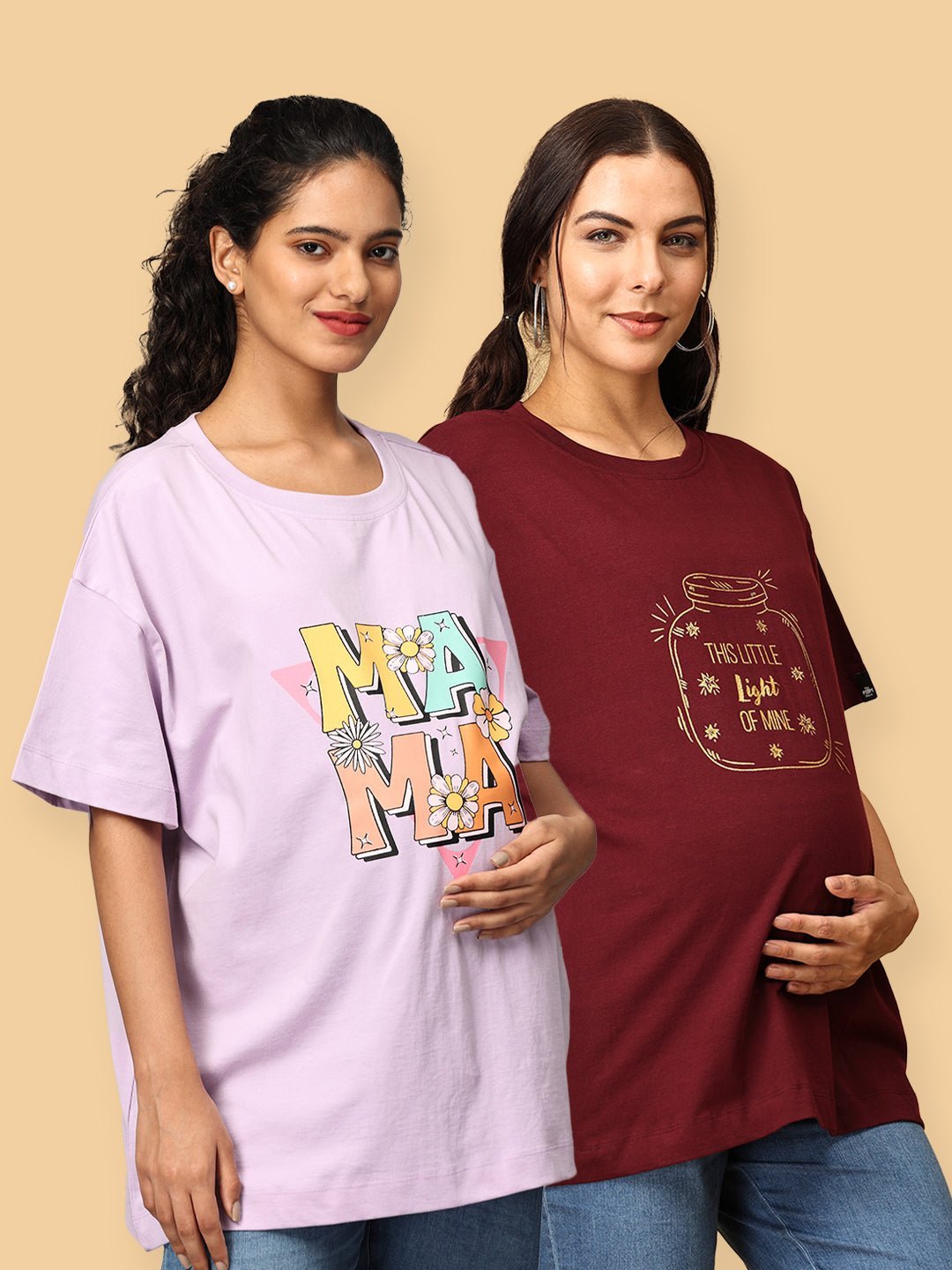  Mumma Oversized Maternity and Nursing T shirt Combo Option A