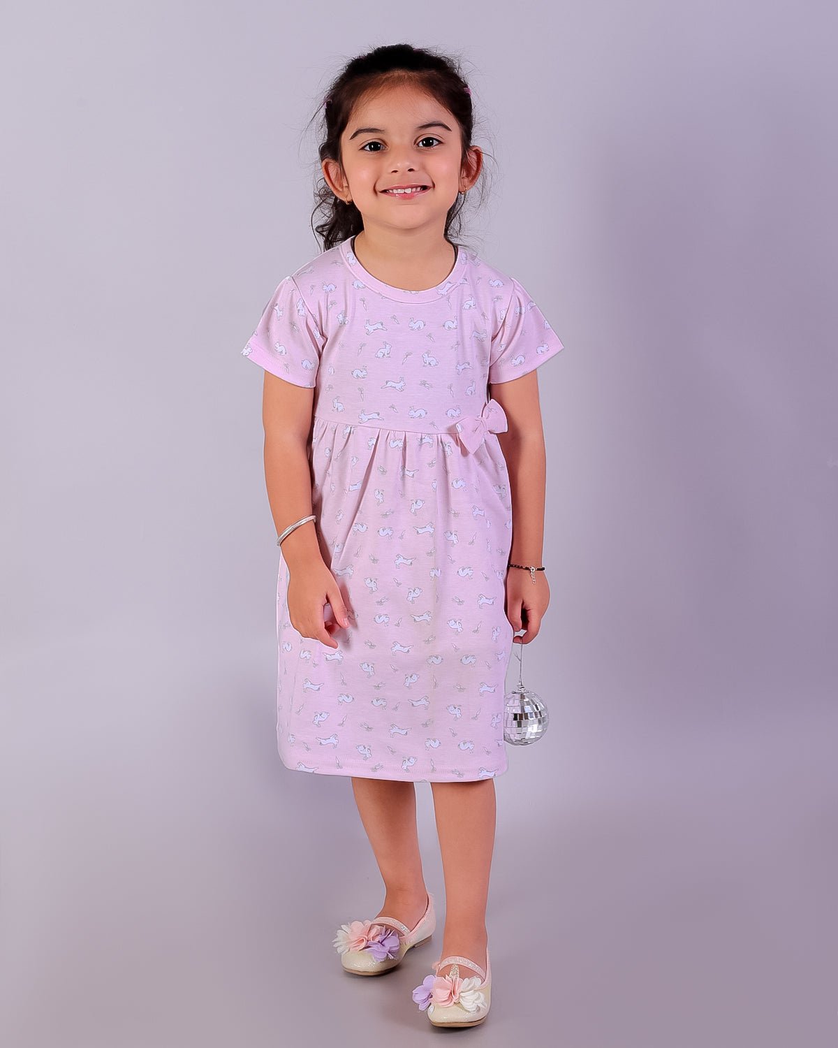 Pink Rabbit And Polka Dotted Girls Casual Dresses Pack Of 2