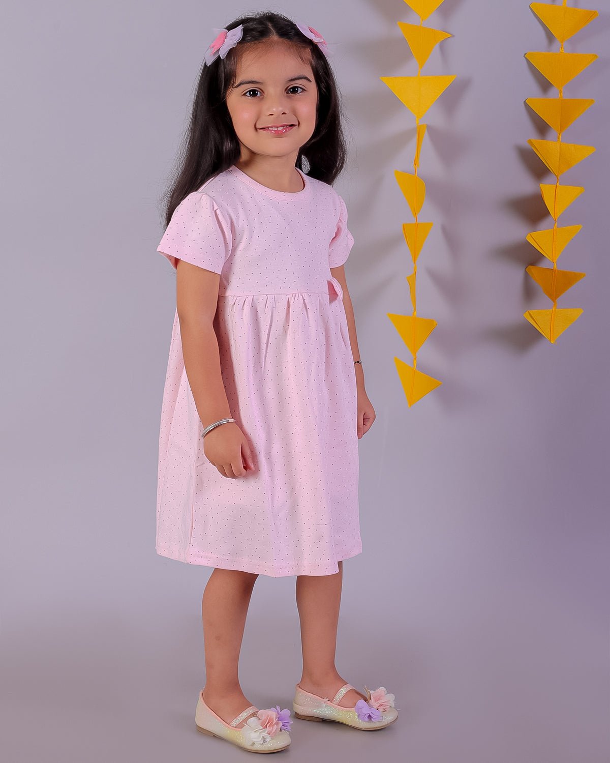 Pink Rabbit And Polka Dotted Girls Casual Dresses Pack Of 2