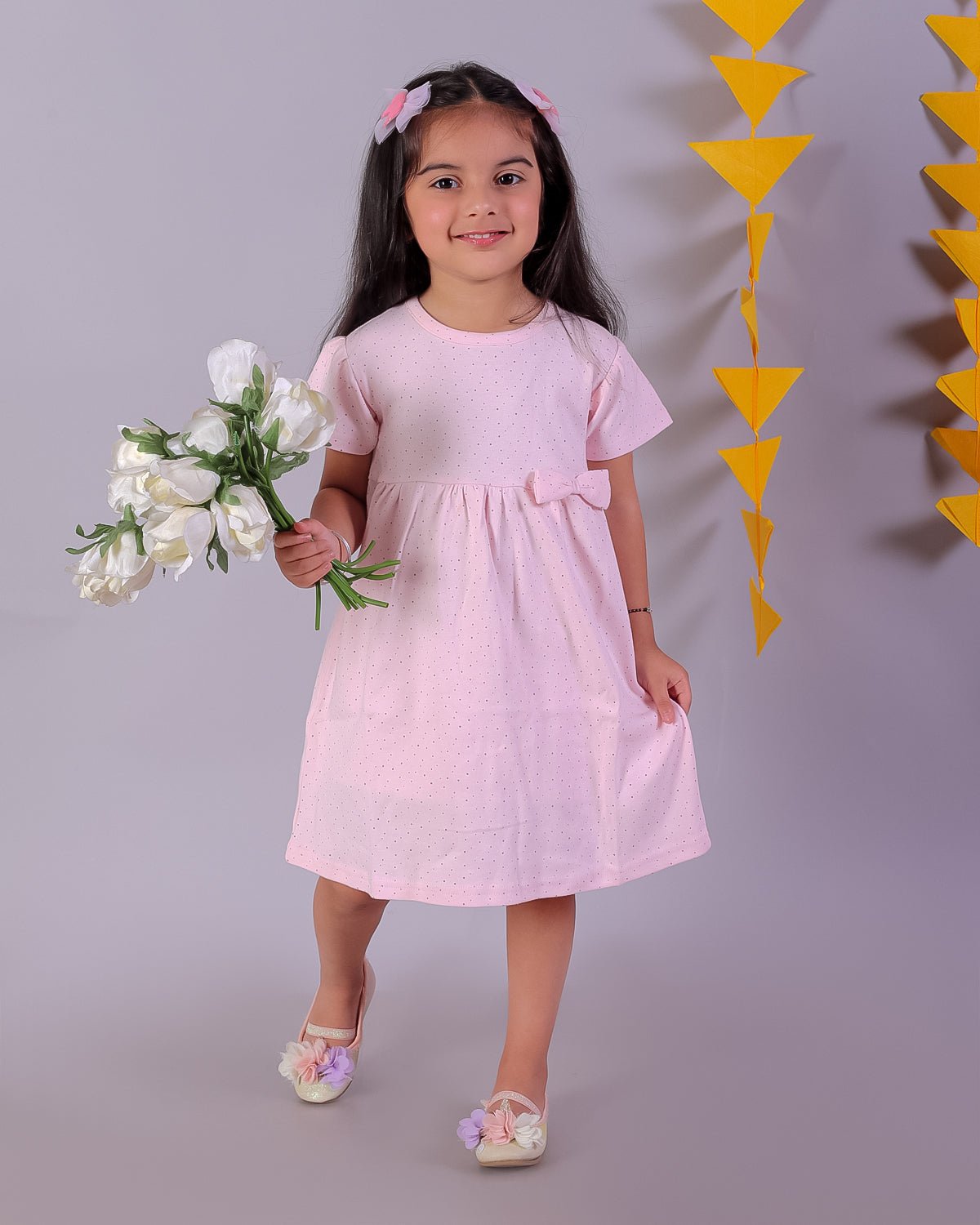Pink Rabbit And Polka Dotted Girls Casual Dresses Pack Of 2