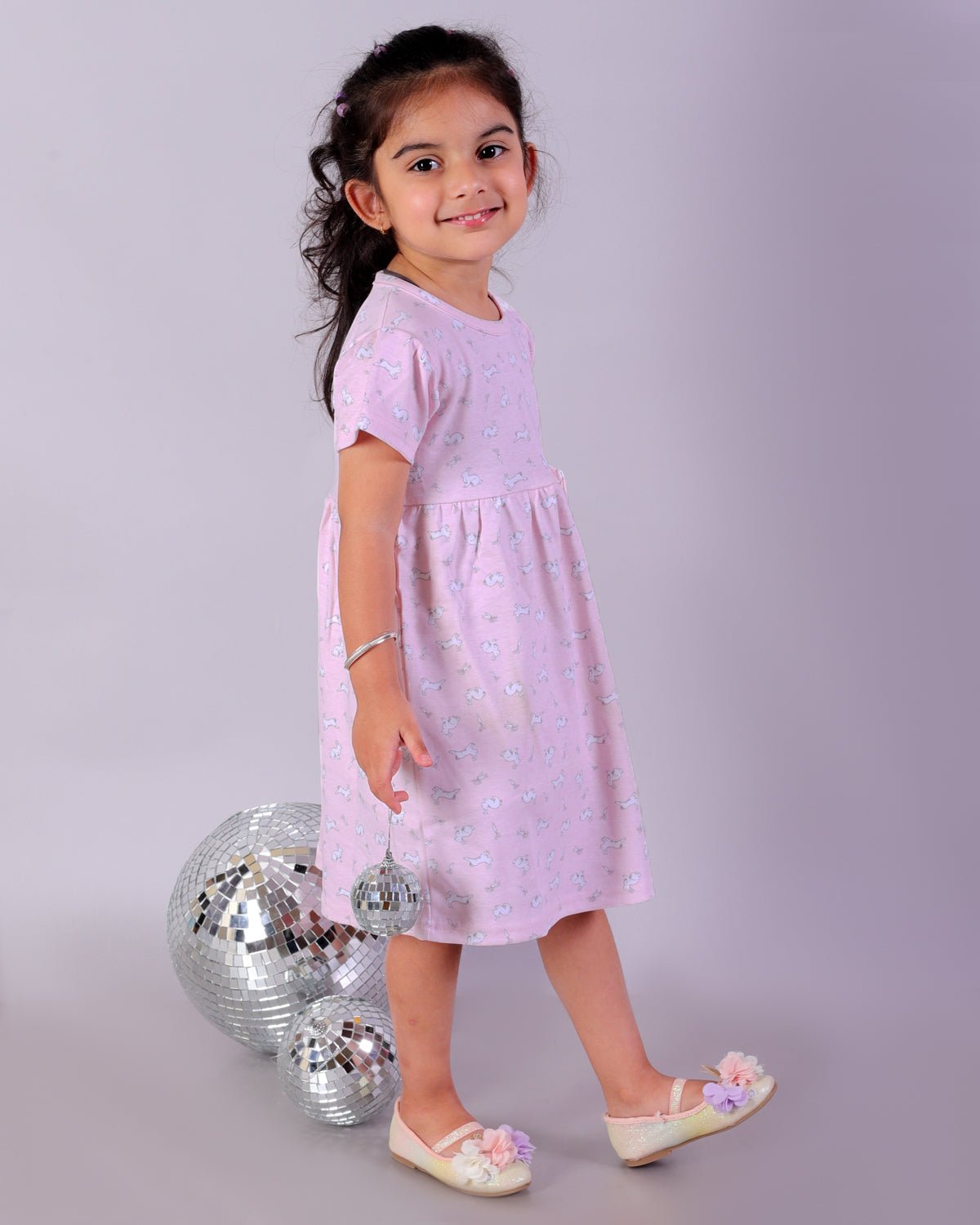 Pink Rabbit And Polka Dotted Girls Casual Dresses Pack Of 2