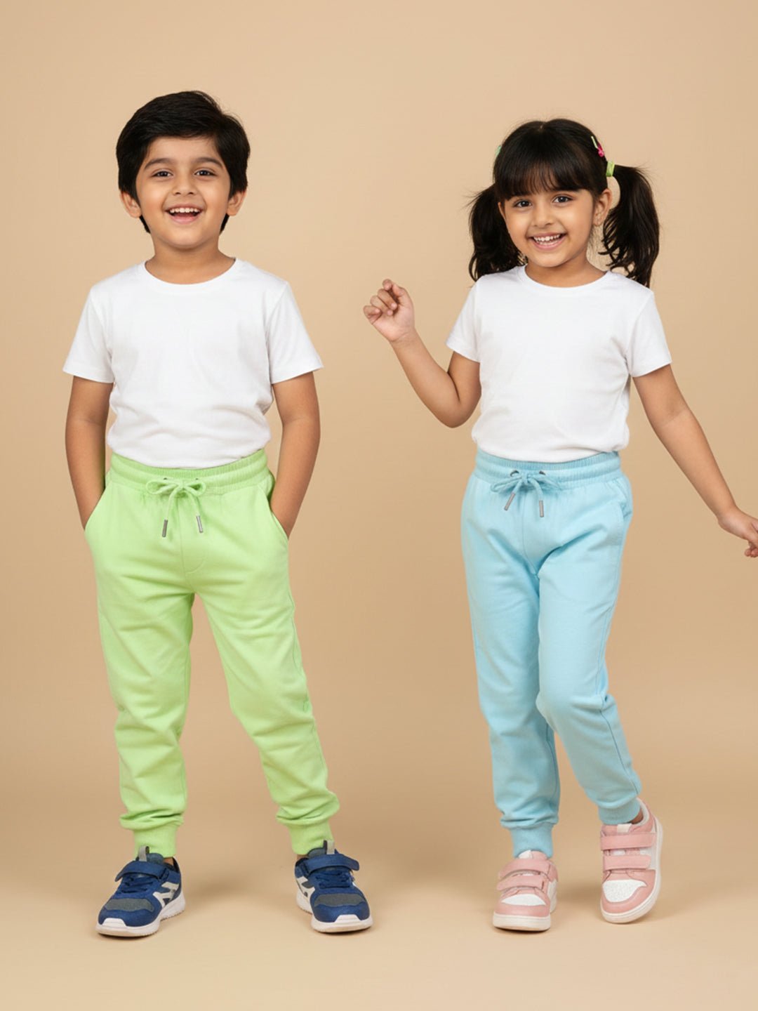 Neon Green Light Blue Winter Sweatpants For Kids