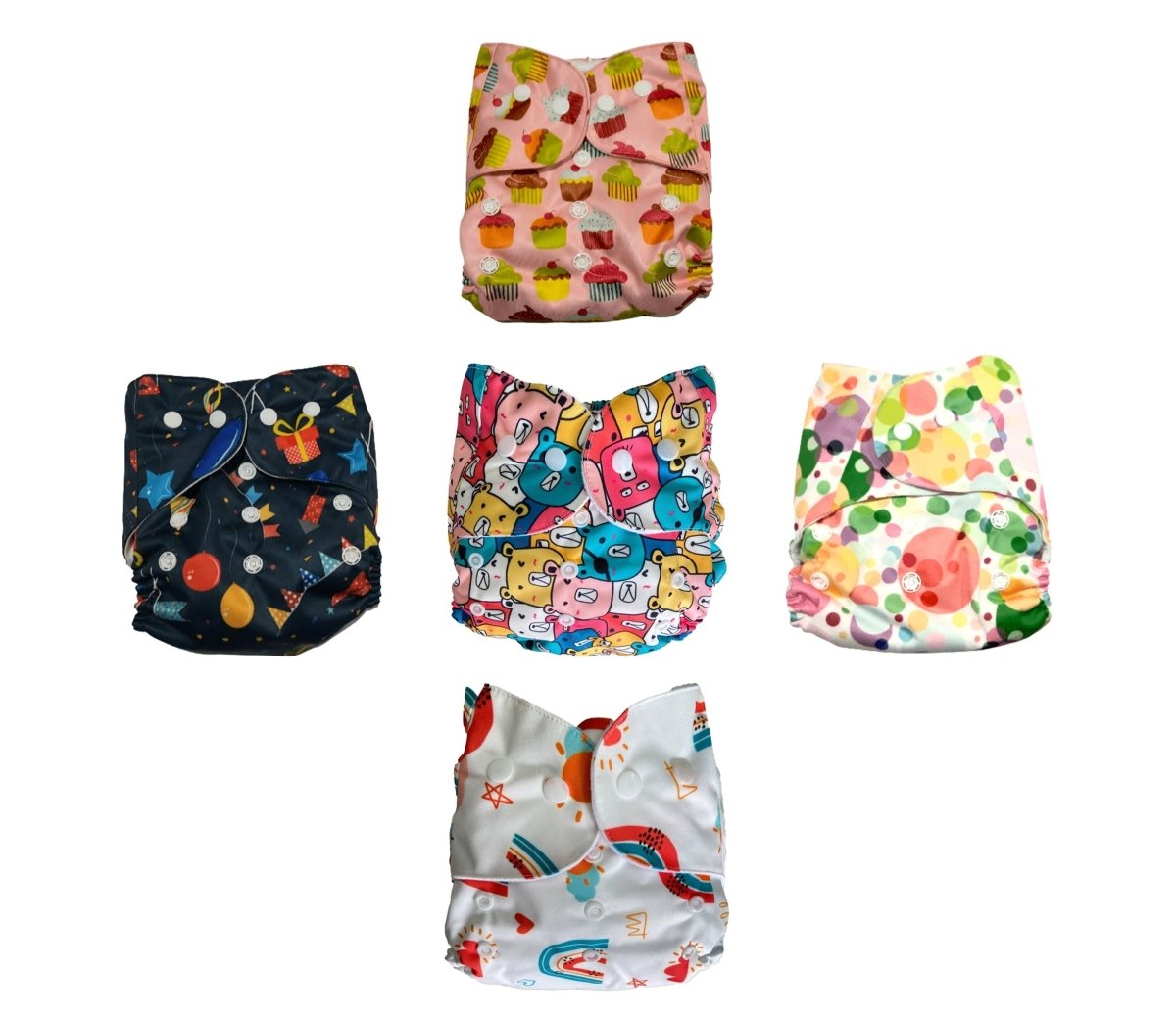 Combo Of 5 Multicolour 100% Cotton Reusable Diapers For Babies