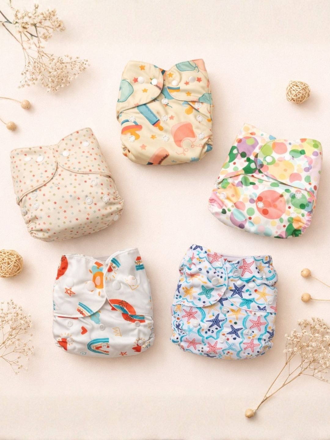 Option 7 Waterproof 5 Piece Reusable Cloth Diaper Set For Babies