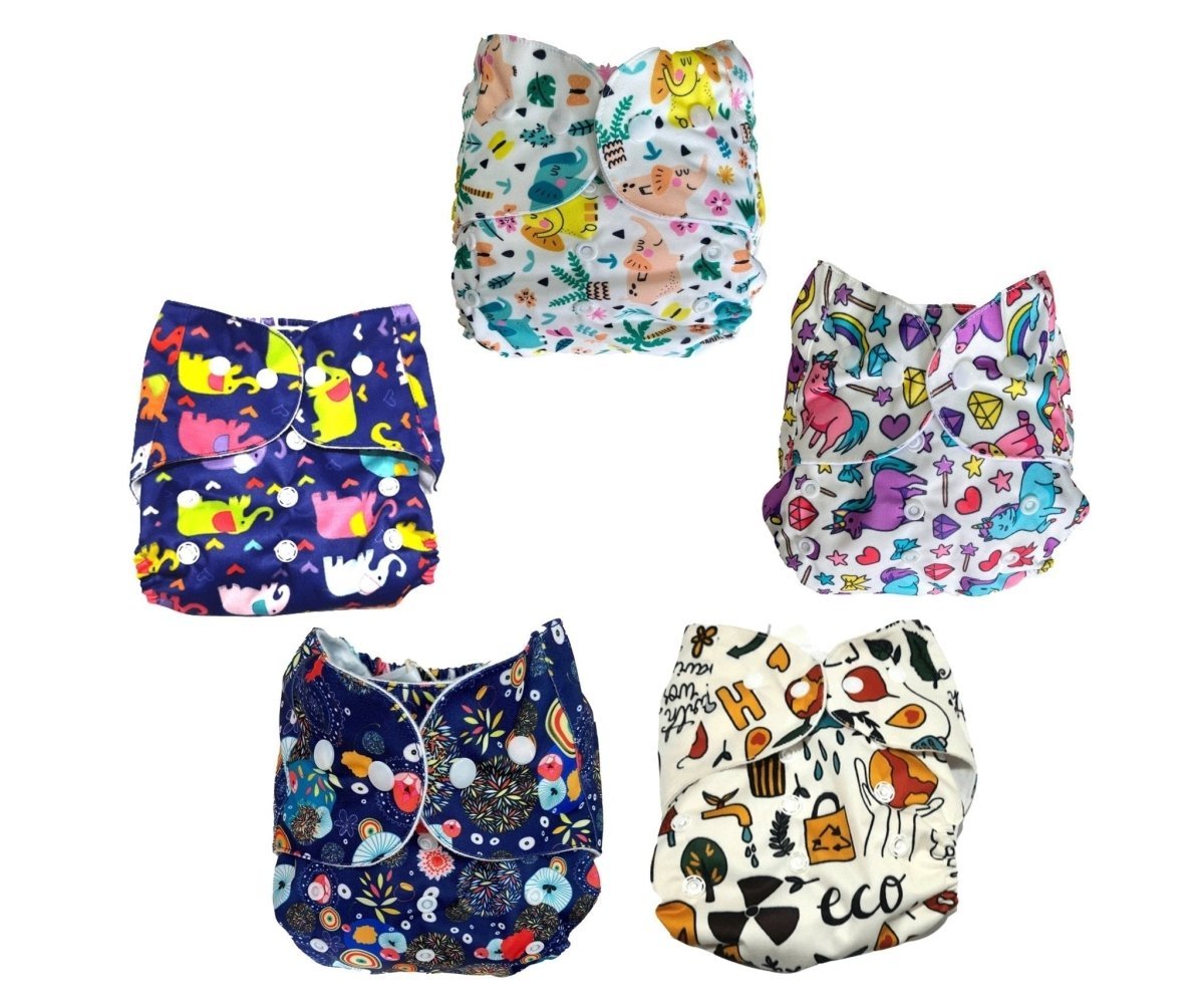 Combo Of 5 Reusable Pocket Cloth Diapers For Babies