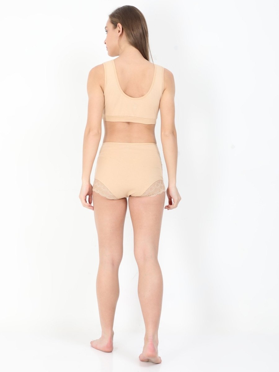  Beige Maternity Over Belly High Waist Lace Panty and Bra Beige