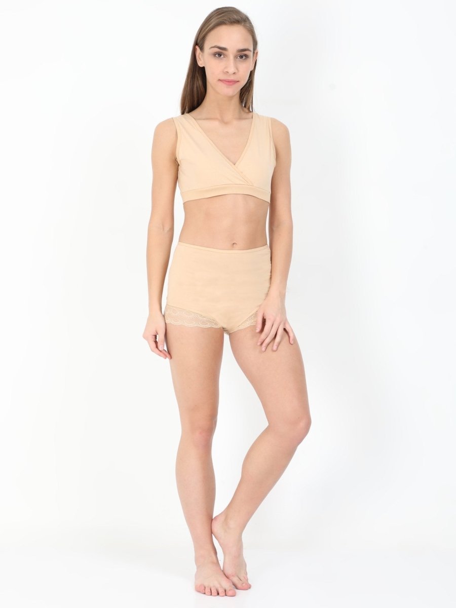  Beige Maternity Over Belly High Waist Lace Panty and Bra Beige