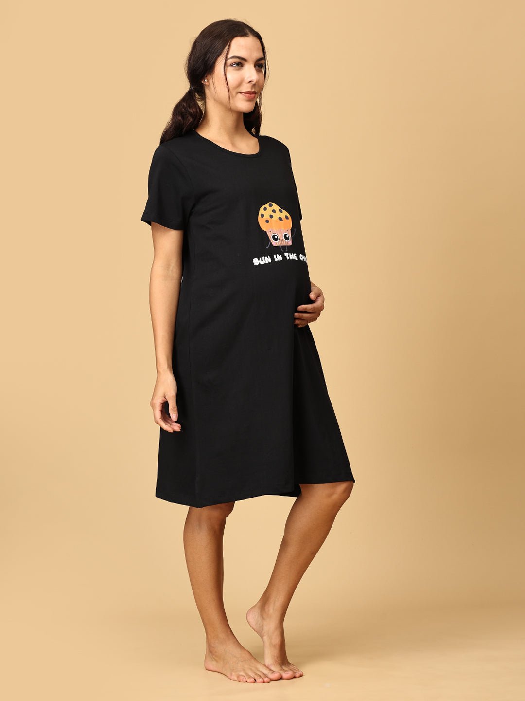  Combo Of Bun In The Oven Baby On Board Maternity T-Shirt Dress Multi