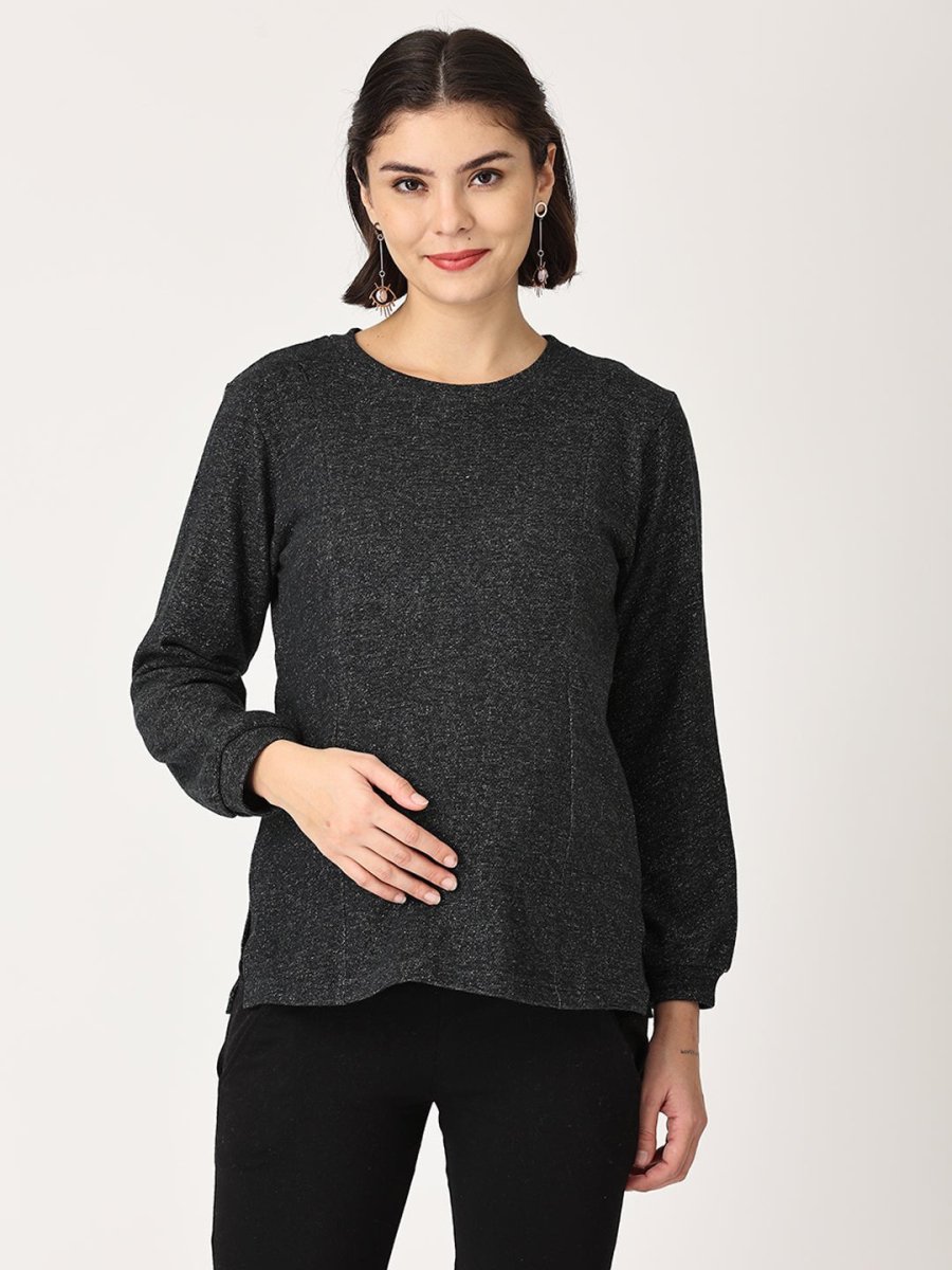  Eclipse Maternity and Nursing Sweatshirt With Black Leggings Black