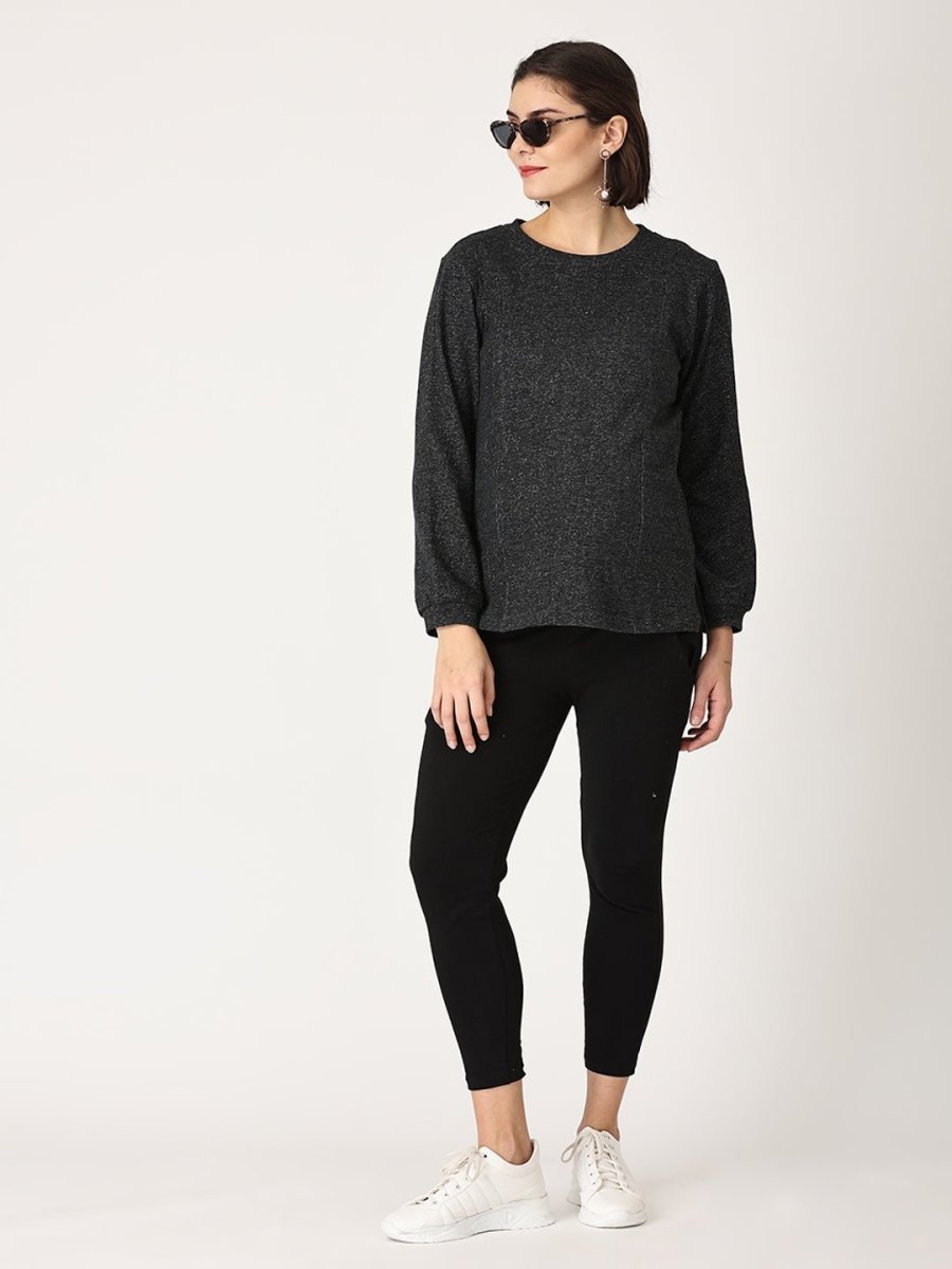  Eclipse Maternity and Nursing Sweatshirt With Black Leggings Black