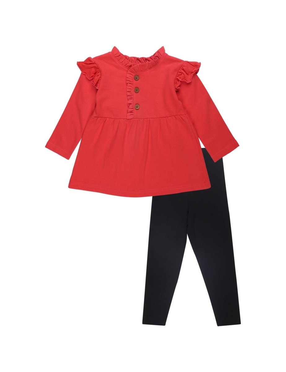 Cute Raspberry Girls Hooded Sweater Dress With Black Leggings Set