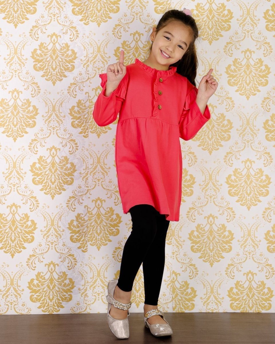 Cute Raspberry Girls Hooded Sweater Dress With Black Leggings Set