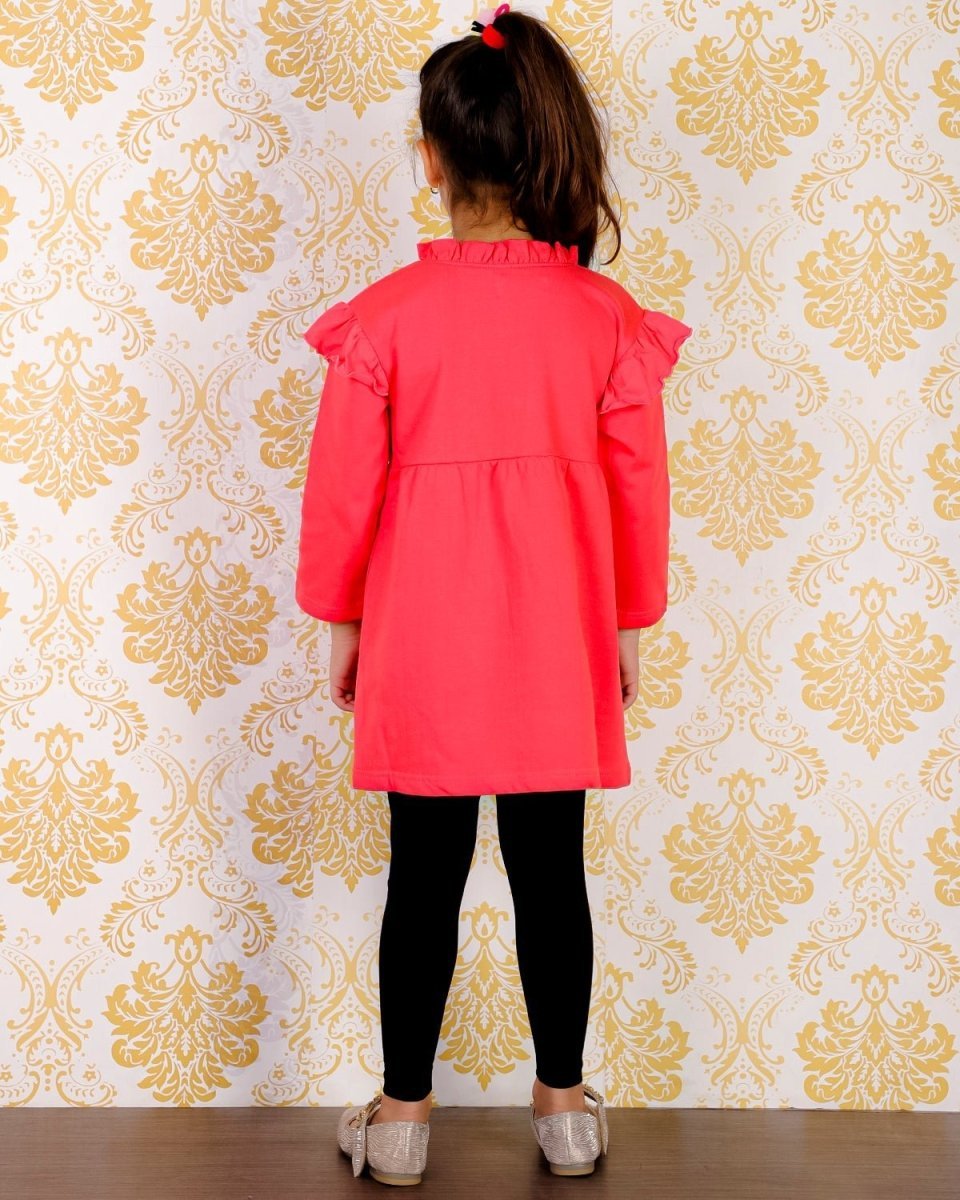 Cute Raspberry Girls Hooded Sweater Dress With Black Leggings Set