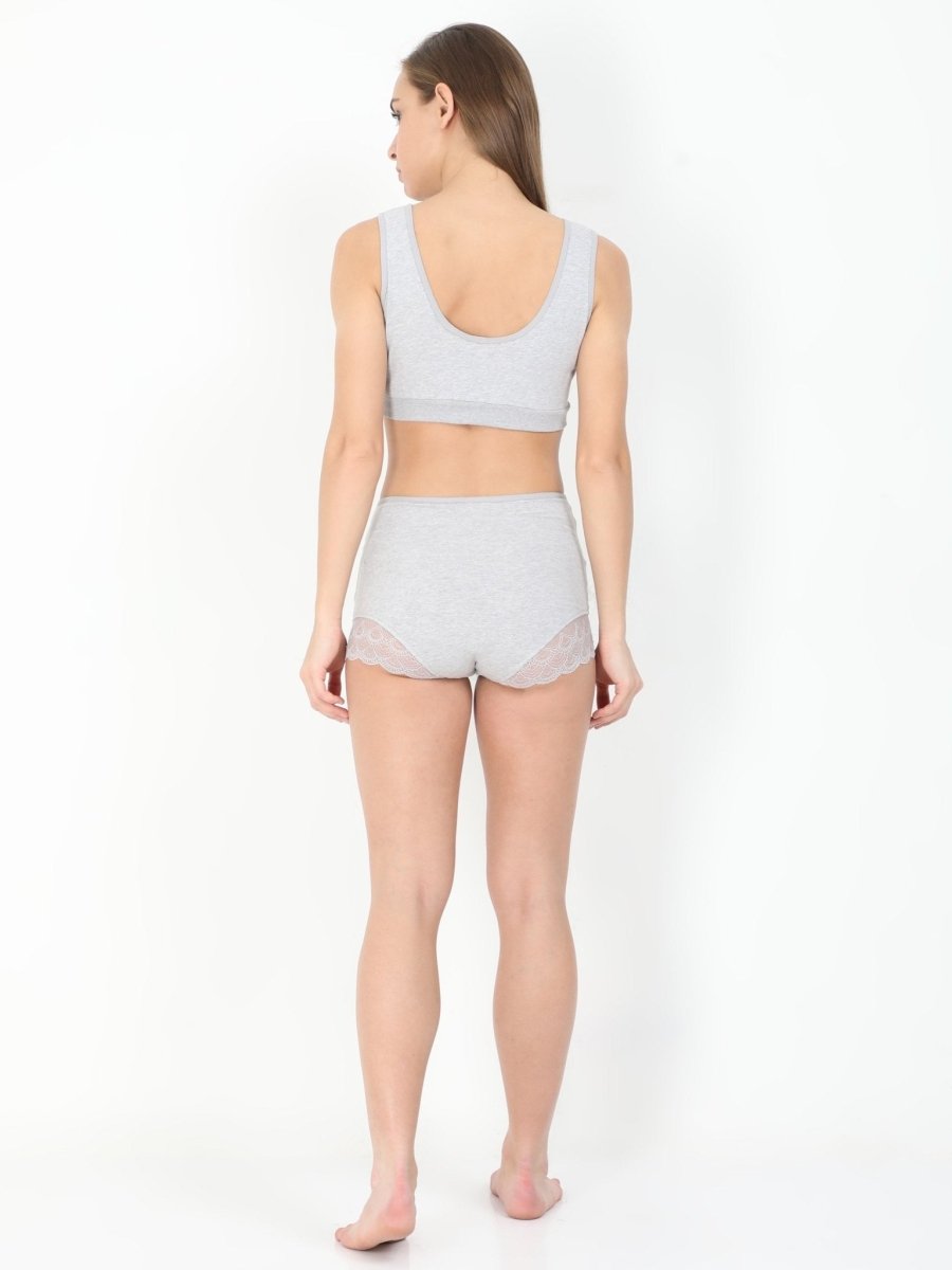  Combo of Gray Pre/Post Pregnancy High Waist Lace Panty and Maternity Nursing Sleep Bra Gray