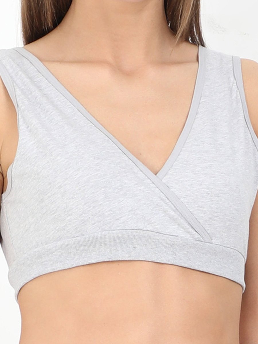  Combo of Gray Pre/Post Pregnancy High Waist Lace Panty and Maternity Nursing Sleep Bra Gray