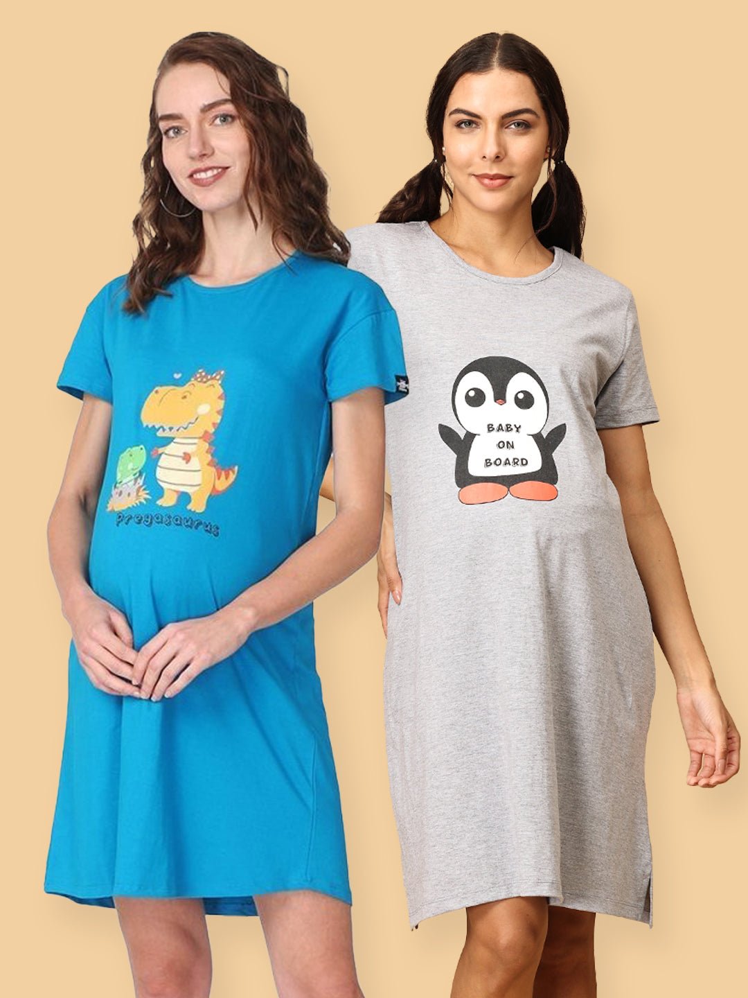  Pregasaurus & Baby On Board Maternity T-Shirt Dress Multi