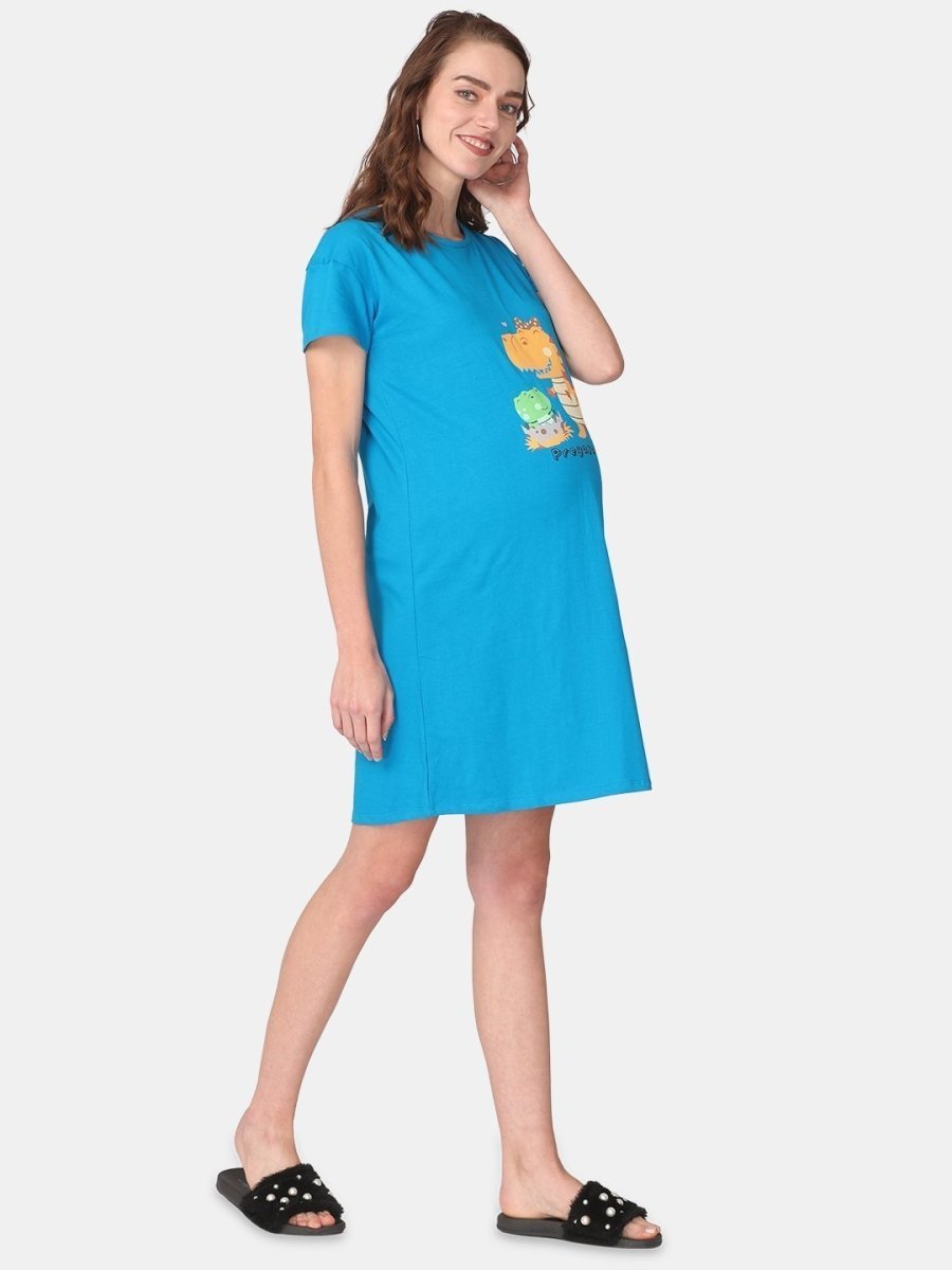  Combo Of Pregasaurus & Bun In The Oven Maternity T-Shirt Dress Multi