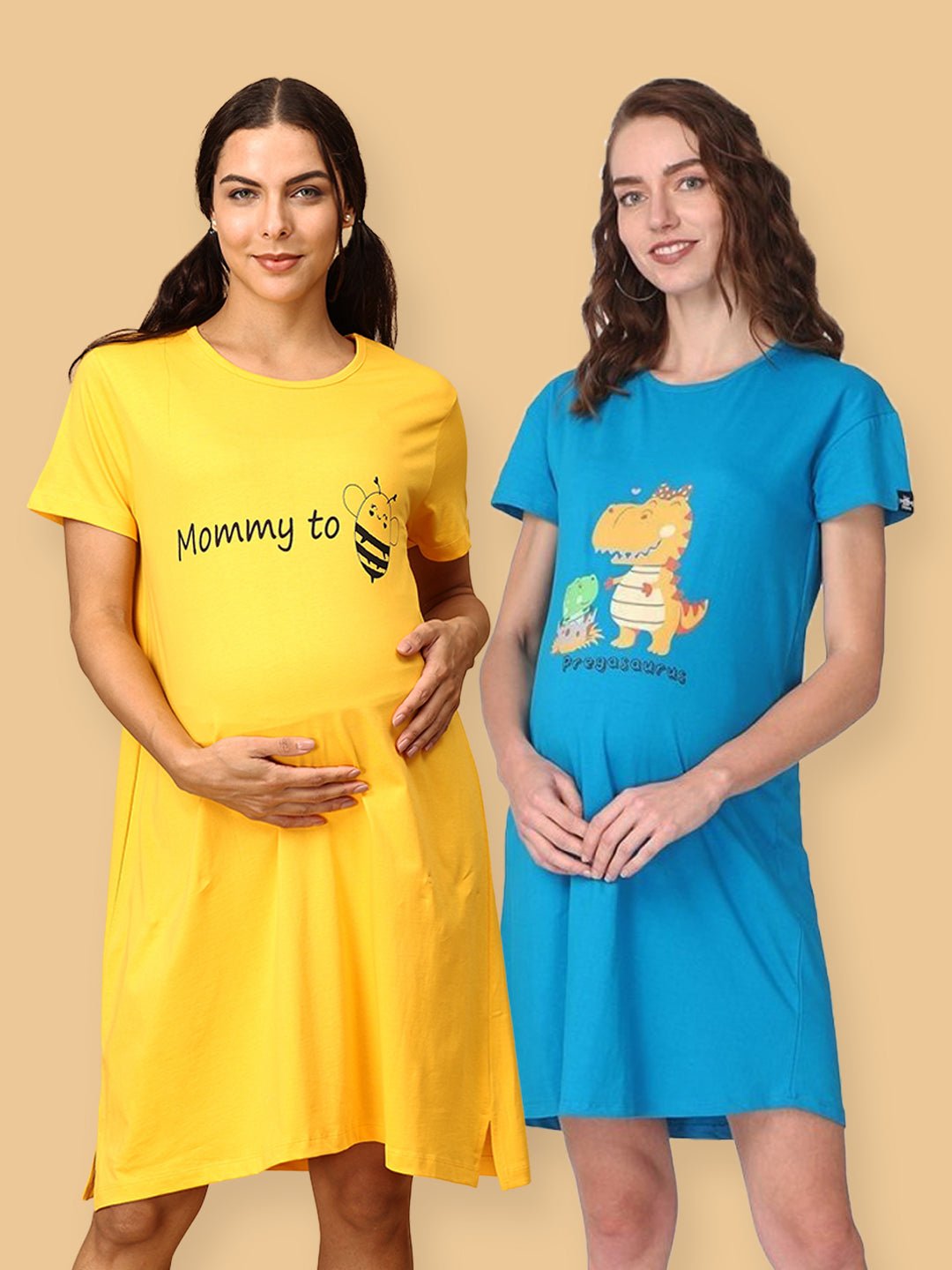  Combo Of Pregasaurus Mommy To Be Maternity T-Shirt Dress Multi