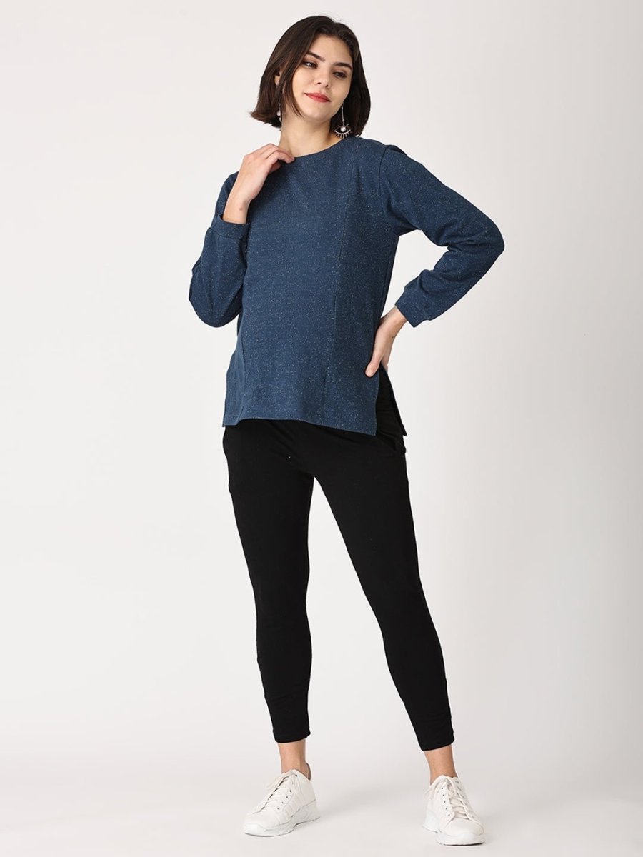  Shooting Star Maternity and Nursing Sweatshirt With Black Leggings Black