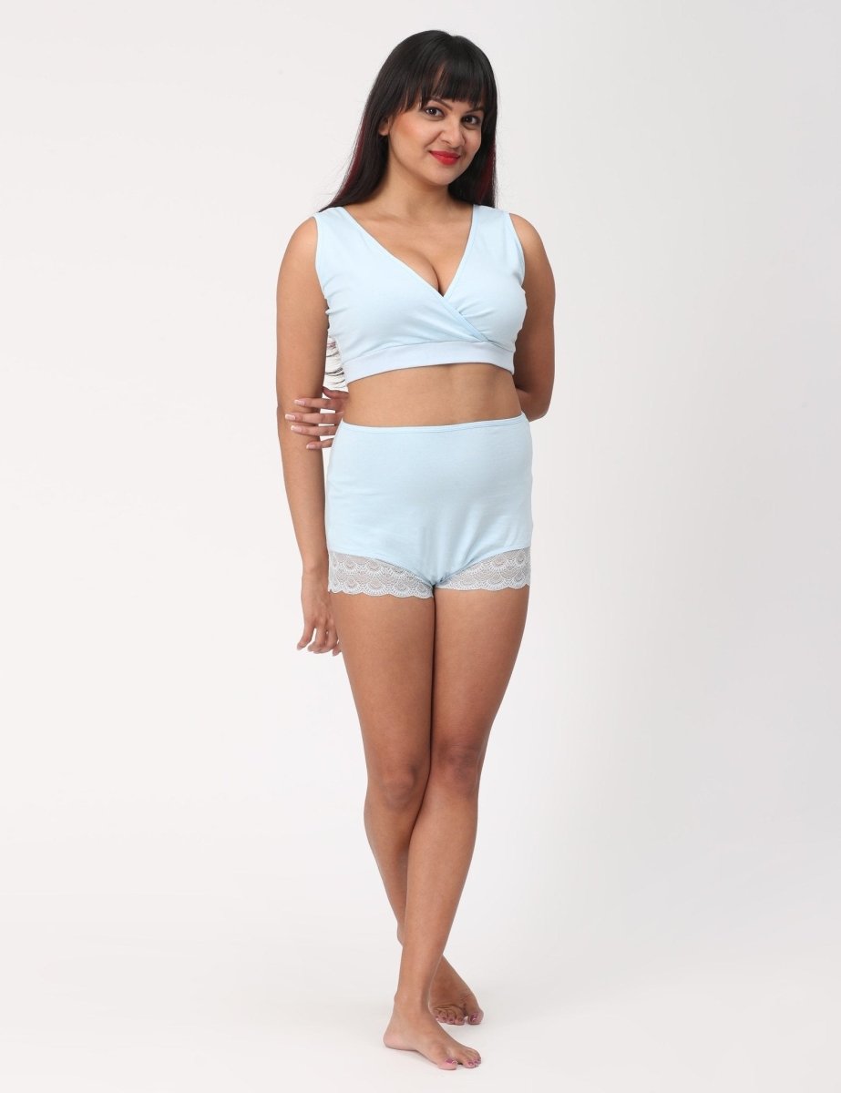  Combo of Sky Blue High Waist Lace Panty and Bra Sky Blue