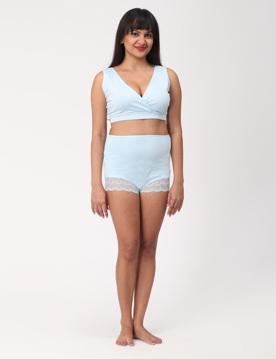  Combo of Sky Blue High Waist Lace Panty and Bra Sky Blue