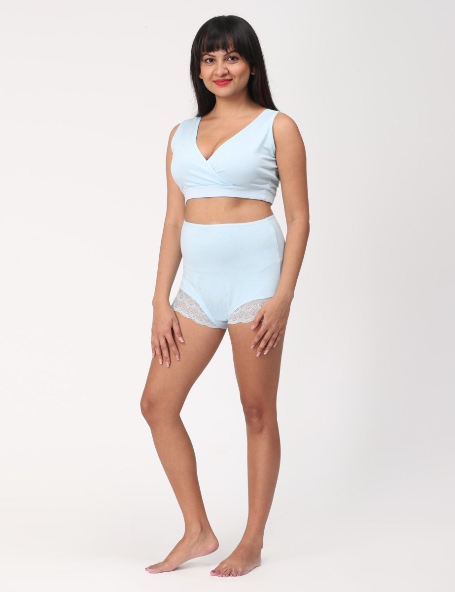  Combo of Sky Blue High Waist Lace Panty and Bra Sky Blue
